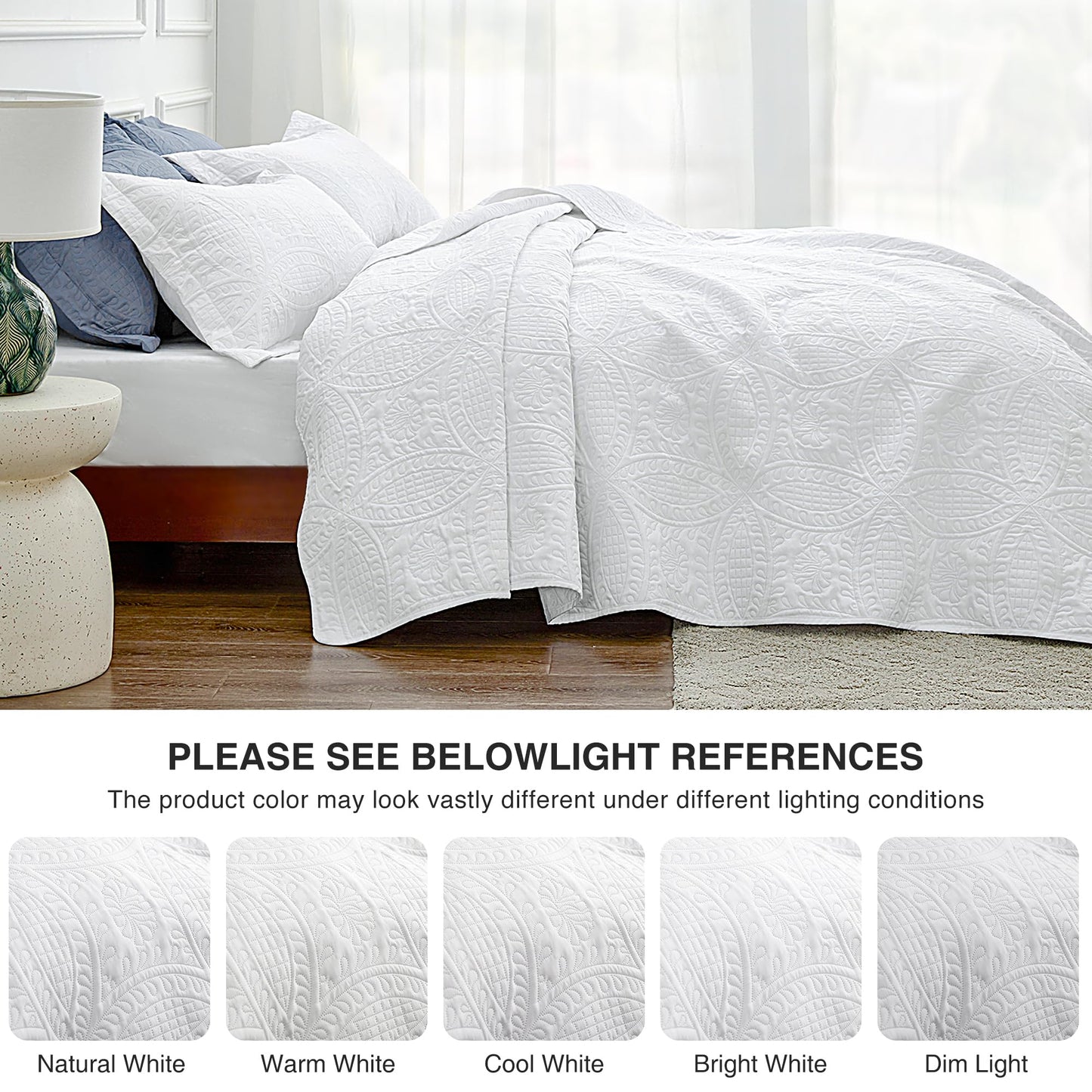 Love's cabin Twin Quilt Set White Bedspreads - Soft Bed Summer Lightweight Bedspread Comforter - Modern Style Coin Pattern Coverlet for All Season - 2 Pieces (1 Quilt, 1 Pillow Sham)