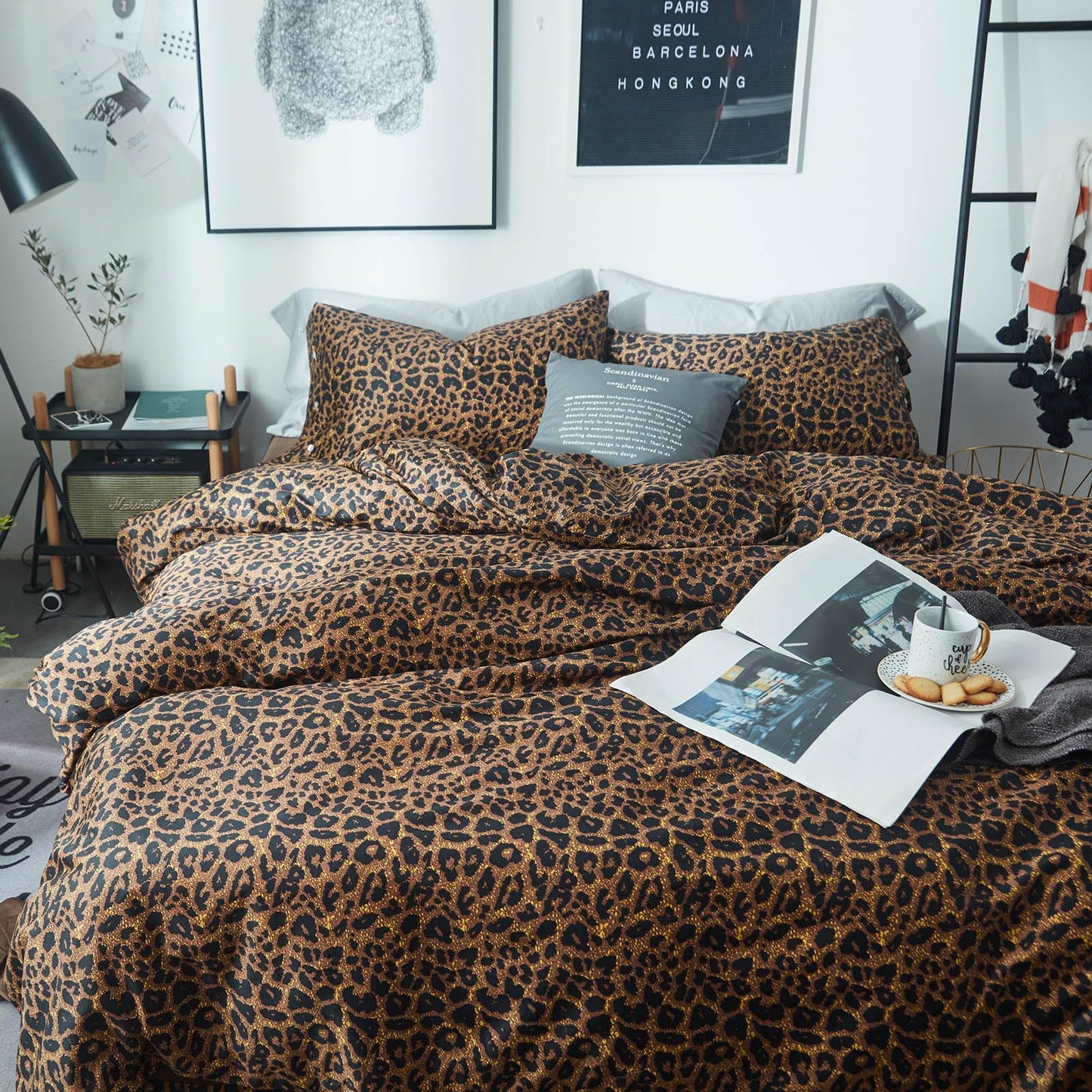 LifeTB Leopard Comforter Set Queen Comforter Set 3 Pieces Leopard Print Comforter Fluffy Soft Microfiber Bedding Set for All Seasons Animal Cheetah Print Queen Size Comforter with 2 Pillowcases