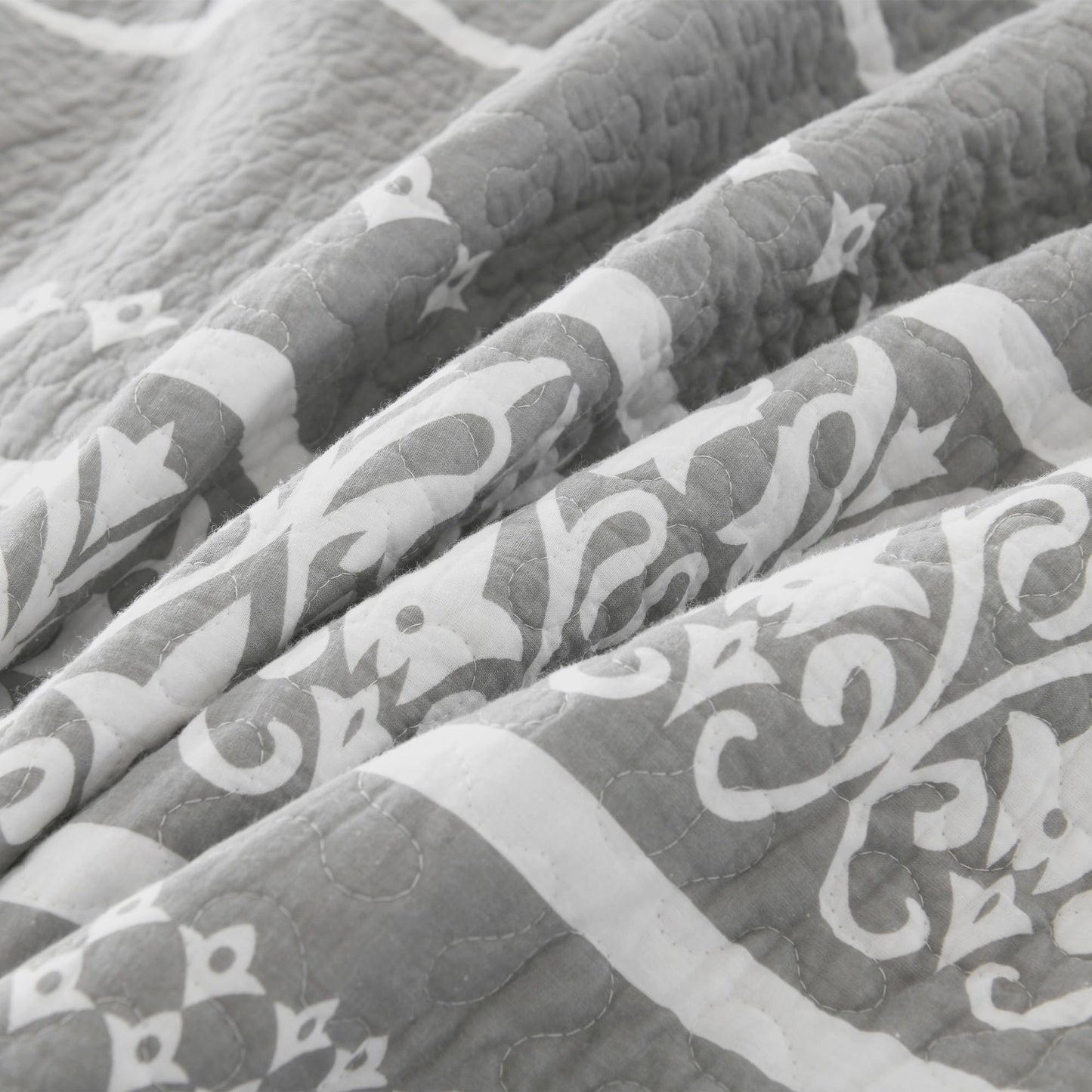 BCOTTOND Queen Quilt Set 100% Cotton Boho Queen Quilt,Grey Bohemian Striped Pattern Bedspread Queen Lightweight Quilt Bedding Set Comforet Set All Season 3 Piece