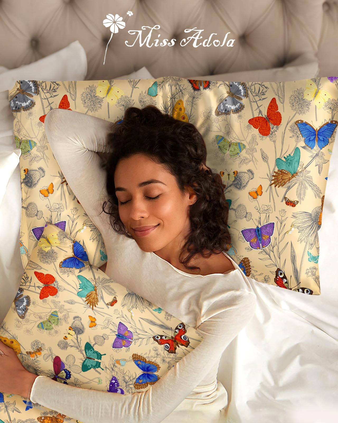 Miss Adola 2 Pack Mulberry Silk Pillowcase for Hair and Skin - Standard Size 20 x 26 Inches with Hidden Zipper Line Butterfly 19 Momme Soft Sleeping Silk Pillow Case for Women, Moms