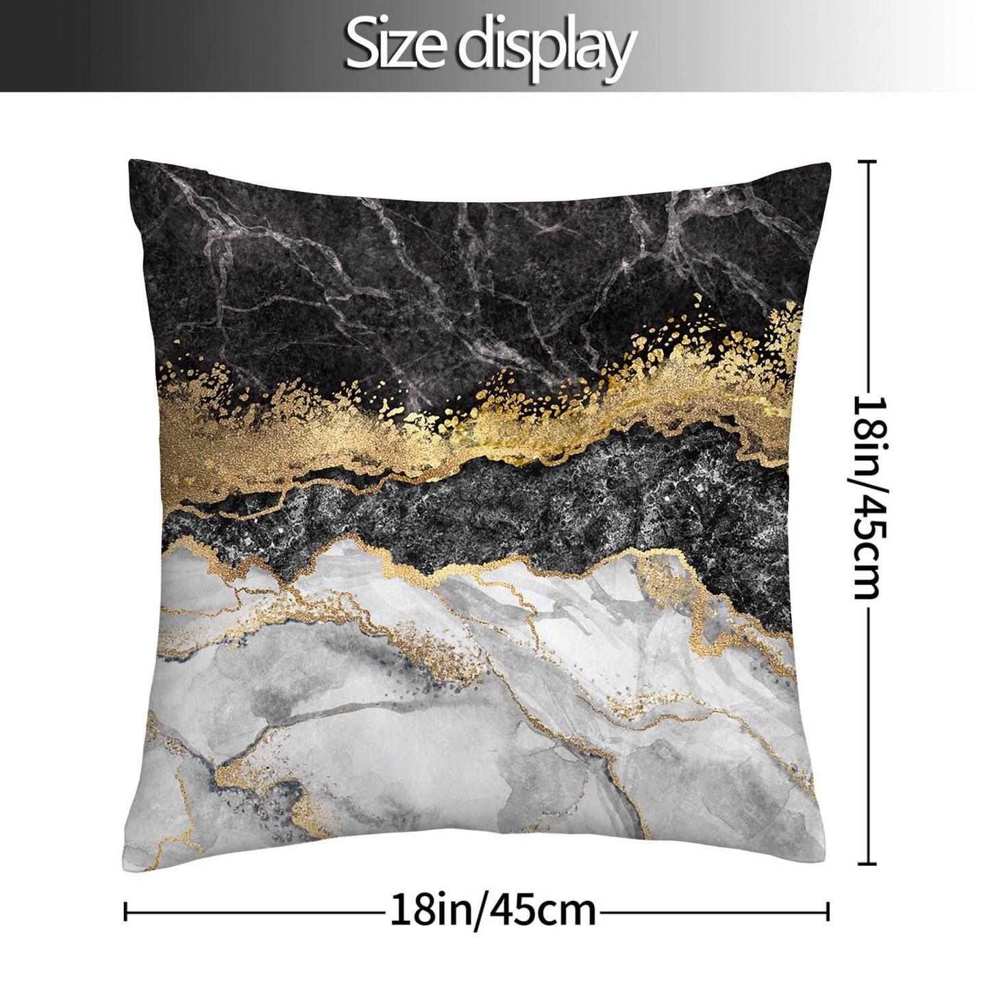 Black Gold Marble Texture Decorative Pillow Covers 18x18 Set of 4, Gold and Black Grey Throw Pillow Cases for Couch Sofa Bedroom Living Room Decor Home Cushion Cover,Black Gold Living Room Decoration