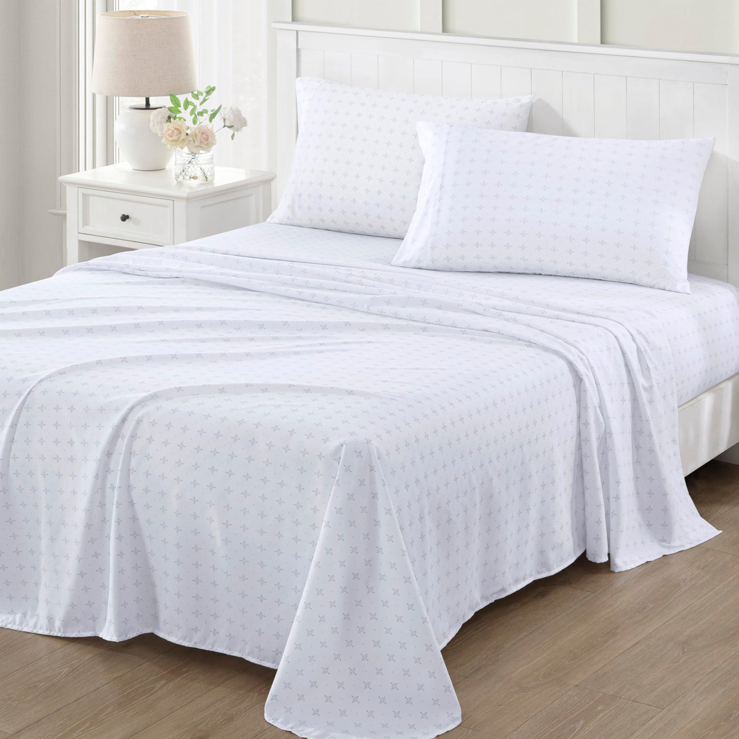 Martha Stewart Ultra Soft Brushed and Washed Microfiber 4 Piece Sheet Set, Easy Care, Comfy, Deep Pocket Bed Sheets, 1 Flat Sheet, 1 Fitted Sheet, 2 King Pillowcases, Cal King Size, Light Gray