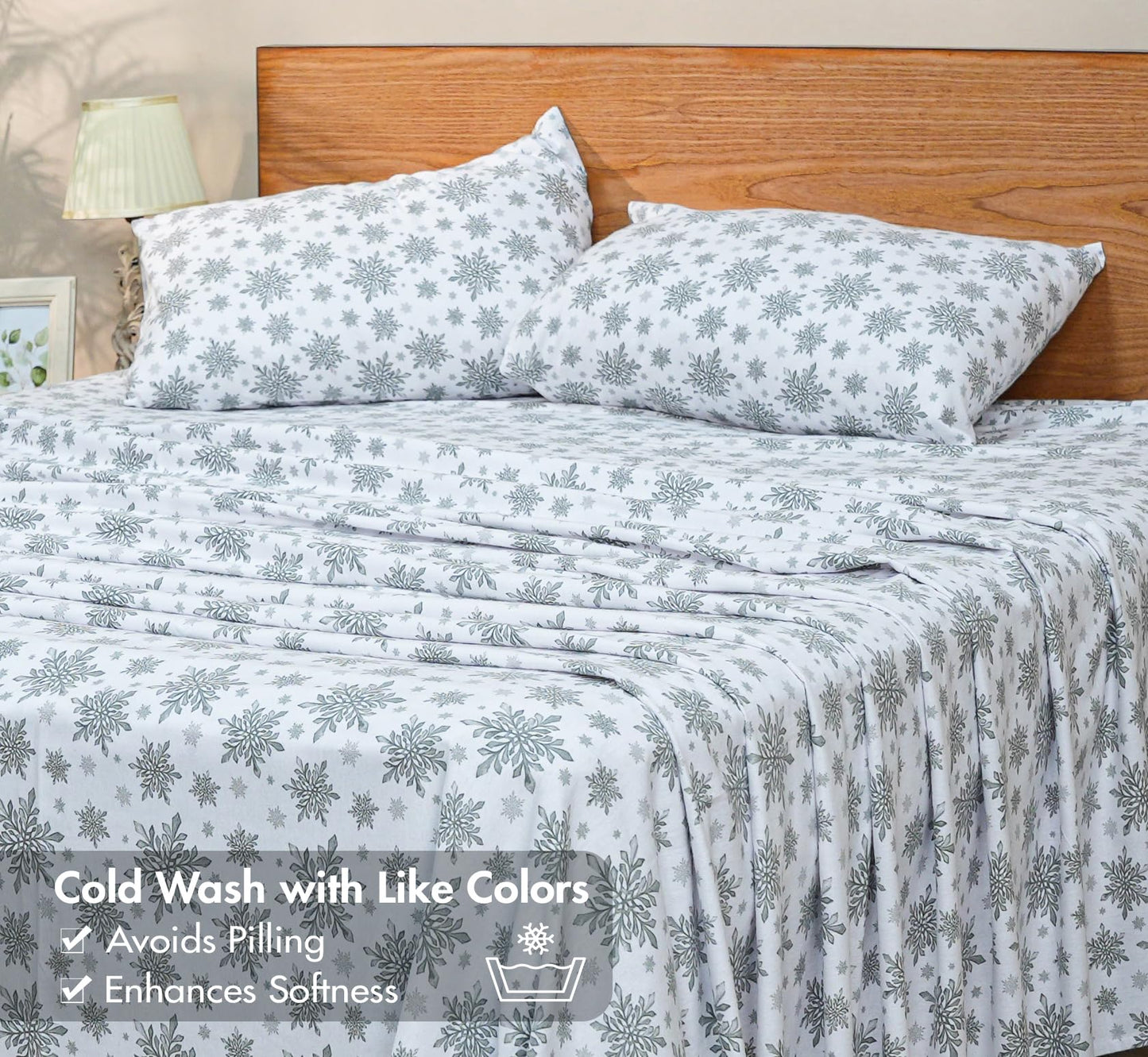 RUVANTI Flannel Sheets Queen Size - GOTS Certified 100% Organic Cotton, 4 Piece Warm, Soft & Breathable Set, Deep Pocket Snug Fit, Double Brushed Cozy All Season Bedding, Crystal Noir