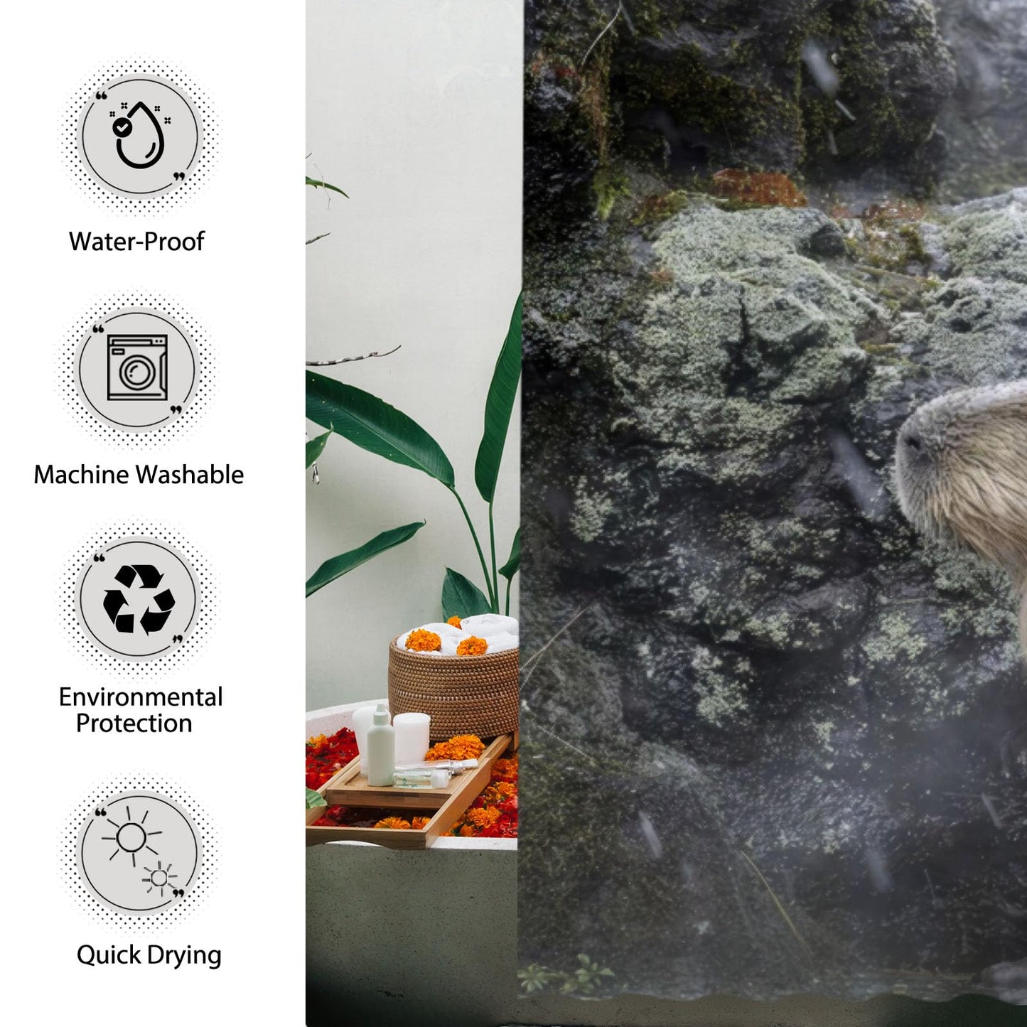 Funnytree Capybara Shower Curtain, Capybara Bathroom Decor, Waterproof Fabric Durable Easy Care Washable, 72"X72"(Hooks Not Included) SC00292-002