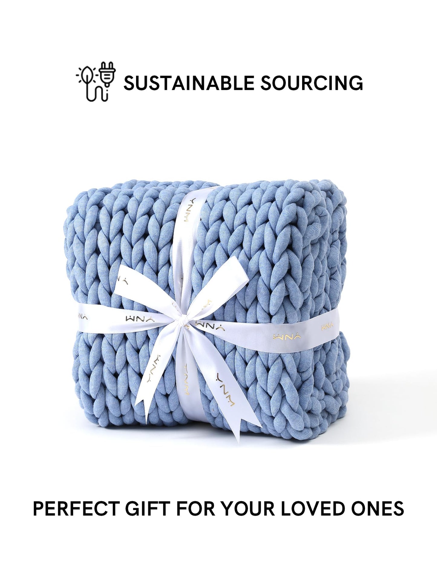 YnM Chunky Throw Blanket, Medium-Weight, Hand Knitted, Skin Friendly, Ventilated and Breathable, Machine Washable, Home Décor Piece for Couch, Sofa and Bed (Cerulean Blue, 40x50 Inch)