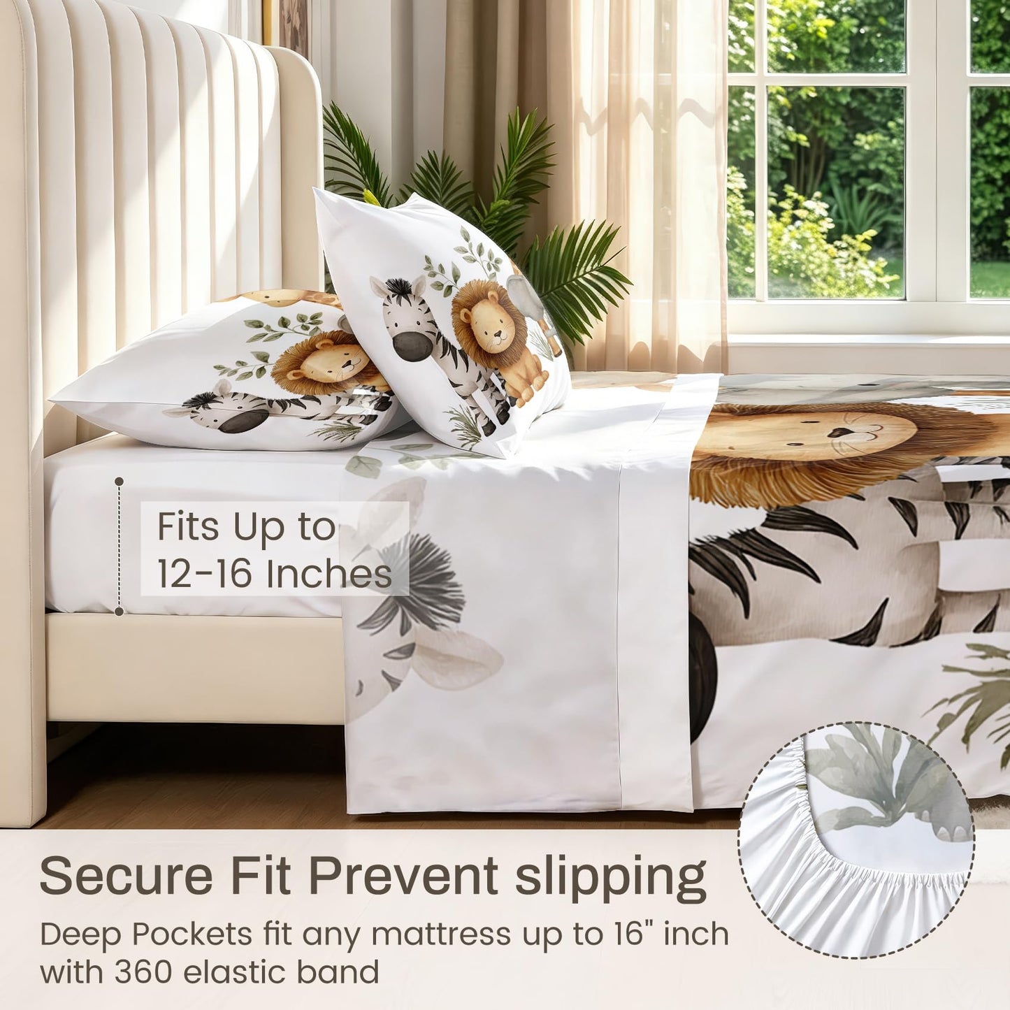 Jungle Animal Bedding Set 3 Pcs Kids Wildlife Twin Sheets