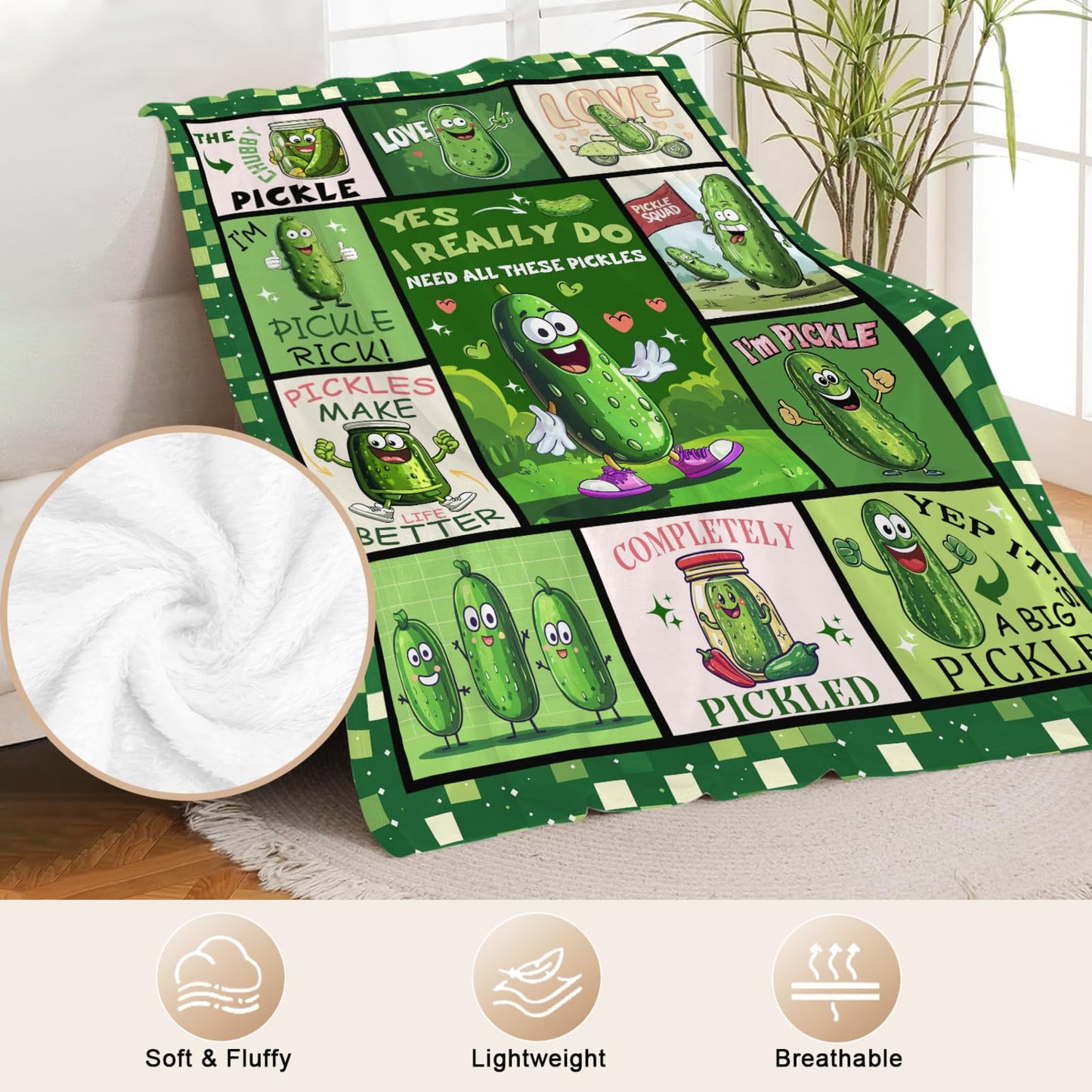 Pickle Throw Blanket Soft Pickle Lovers Flannel Blanket for Girls Boys Lightweight Cozy Print Blankets Gift for Women Men Couch Sofa Bed 50" x 40"