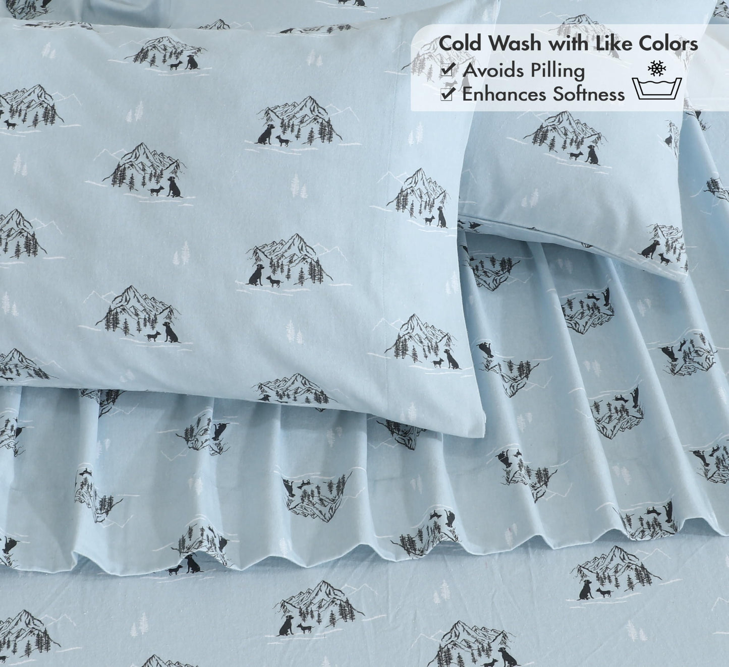 RUVANTI Flannel Sheets Queen Size - 100% Cotton Double Brushed Bed Sheets, Deep Pockets 16 Inches Queen Sheet Set, All Seasons Breathable & Extra Soft - Warm & Cozy, 4 Piece, Soul Dog