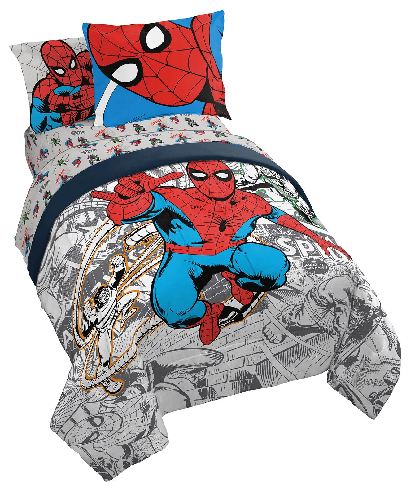 Marvel Spiderman Spidey VS 7 Piece Full Size Bed Set - Includes Comforter & Sheet Set Bedding - Super Soft Fade Resistant Microfiber (Official Product)