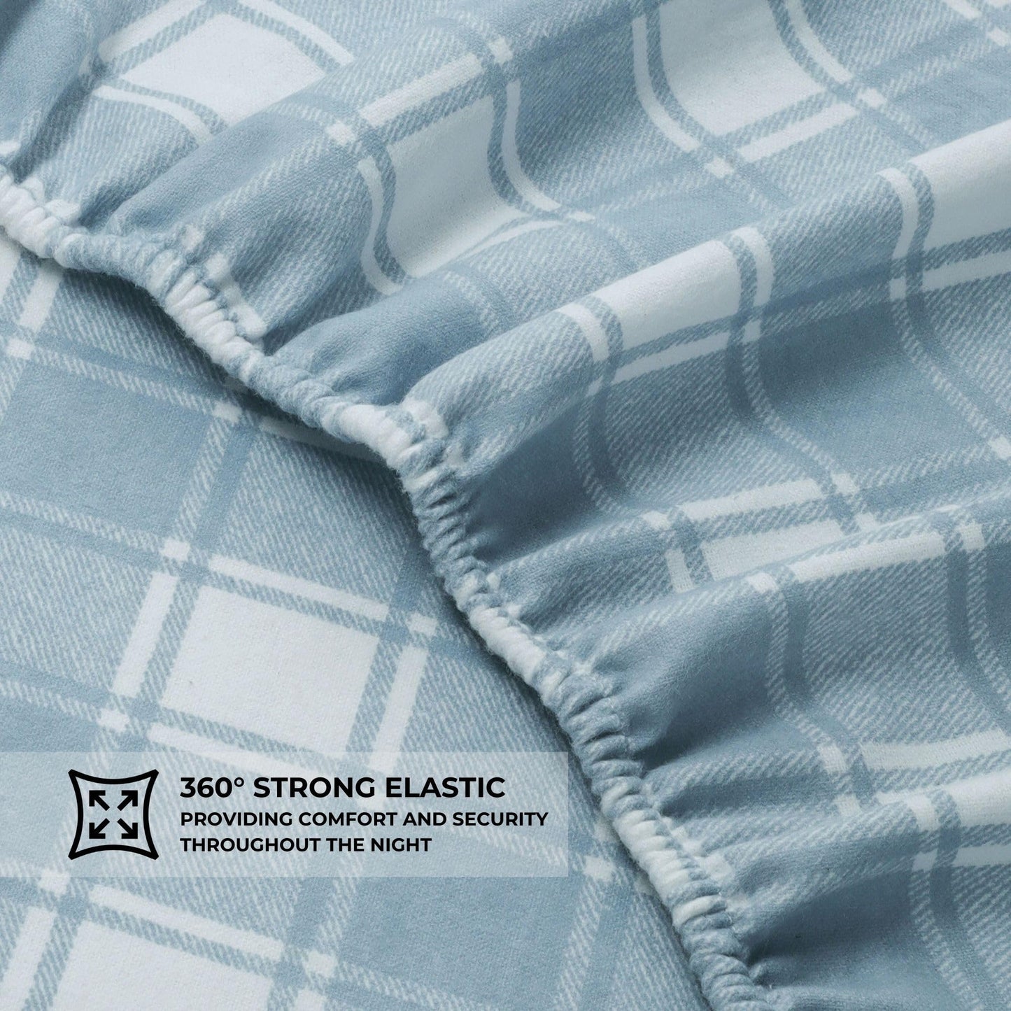 Featherhead™ 100% Cotton 4PCs Flannel Sheet Set, Full Size, Blue Plaid | Double-Brushed for Extra Softness, Warm & Breathable, Extra Deep Pockets fits Up to 17” – 1 Flat, 1 Fitted, 2 Pillowcase