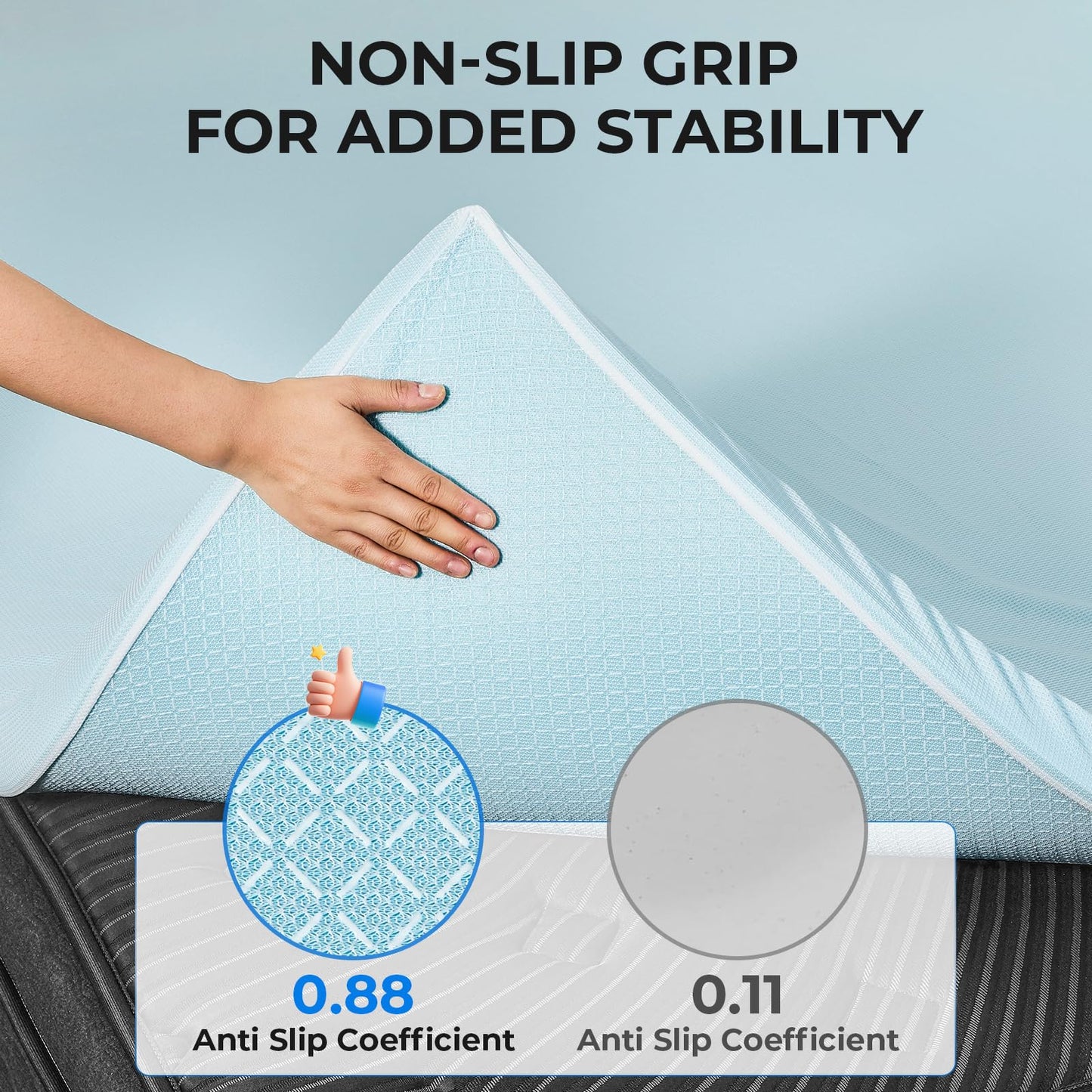 OhGeni 2 Inch Twin Size Memory Foam Mattress Topper Pad with Cover, Soft Bed Cover with Anti-Slip Base, Enhanced with Cooling Gel，Removable & Washable，College Dorm Room Essential