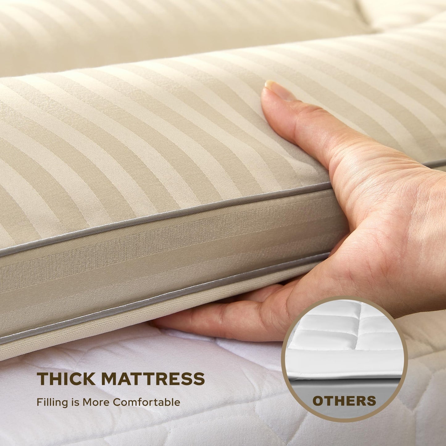 BEDLORE Twin Mattress Topper, Thick Pillow Top Pad for Back Pain Relief, Soft Mattress Cover with Deep Pockets 6-15 inch(Beige)