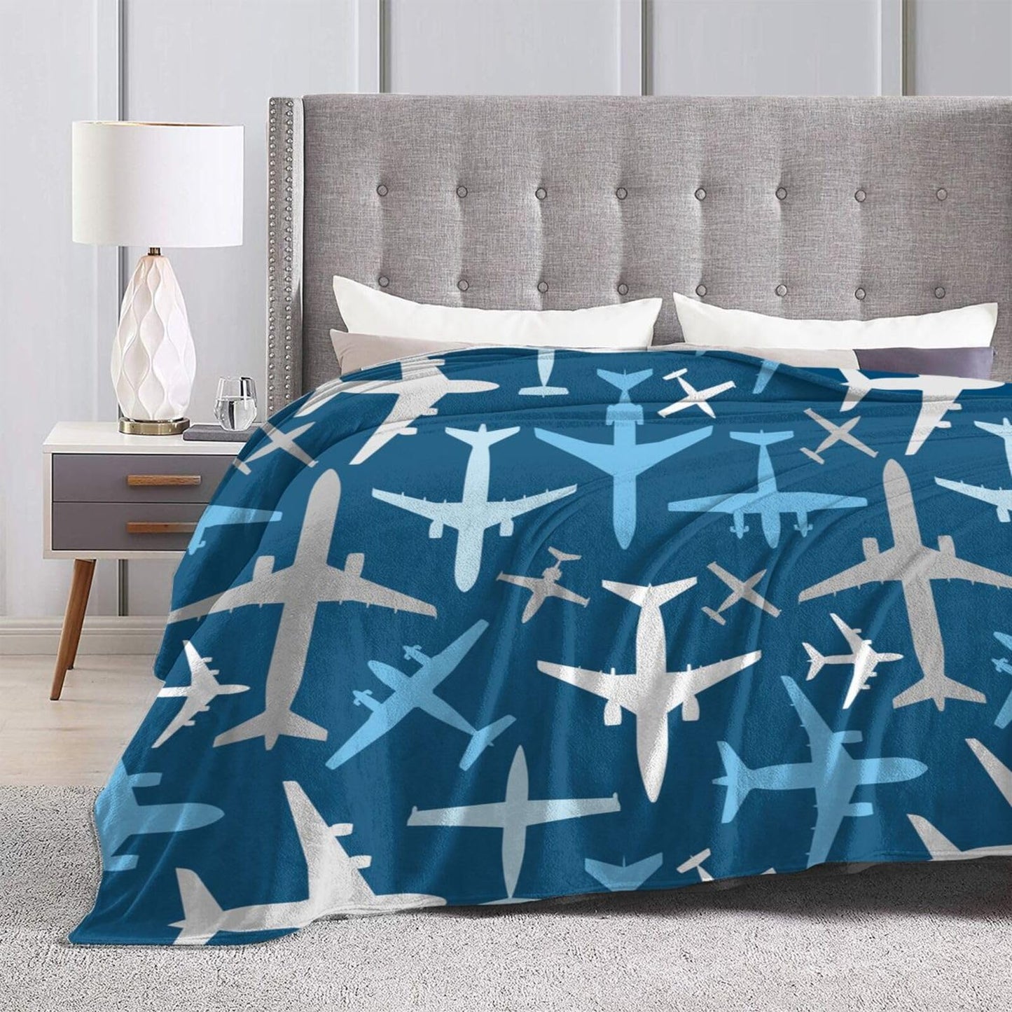 Cute Airplane Aircraft Plane Pattern Flannel Throw Blanket for Kids Boys Baby Toddler Teens Gifts Soft Warm Bedroom Throws for Home Couch Room Sofa Office Travel Camping Dorm Decor 50x40 Inch