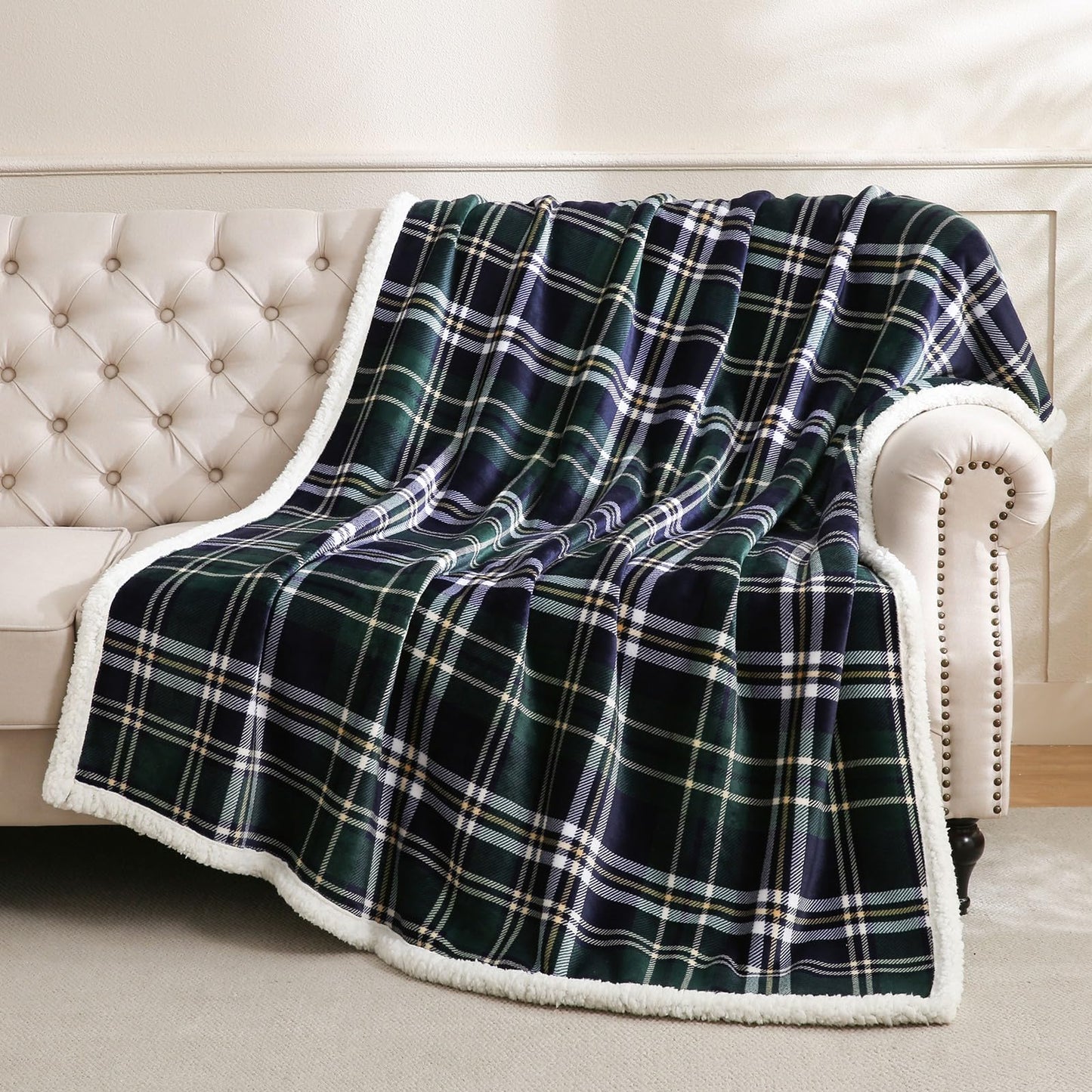 Gracelife Sherpa Fleece Throw Blanket for Couch, Fluffy Plush Warm Fuzzy Blanket for Women and Men, Cozy Thick Soft Twin Blanket for Bed (Green-Soft Blue, 60"*80")