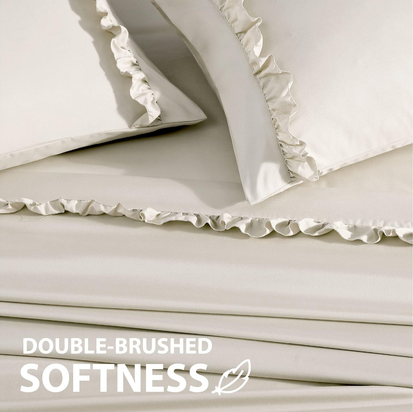 Swift Home Ultra-Soft Elegant 2-inch Ruffled Hem Design on Flat Sheet and Pillowcases, Wrinkle Resistant, Fade Resistant, Deep Pocket, Double Brushed 4-Piece Microfiber Sheet Set - King, Taupe