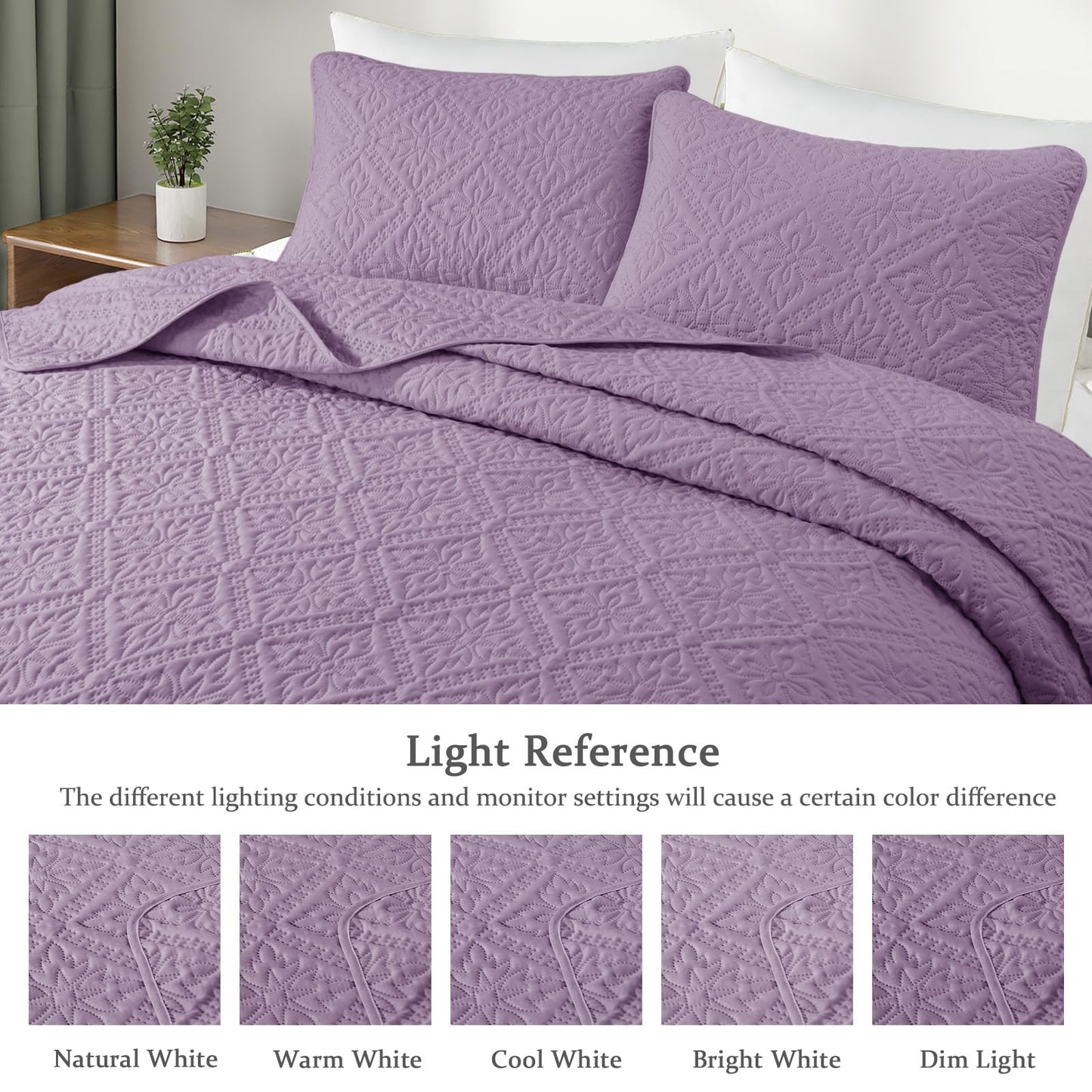 Exclusivo Mezcla King Quilt Bedding Set, Lightweight Soft Bedspreads Coverlets with 2 Pillow Shams, Modern Dusty Lavender Oversized Quilts King Size for All Seasons