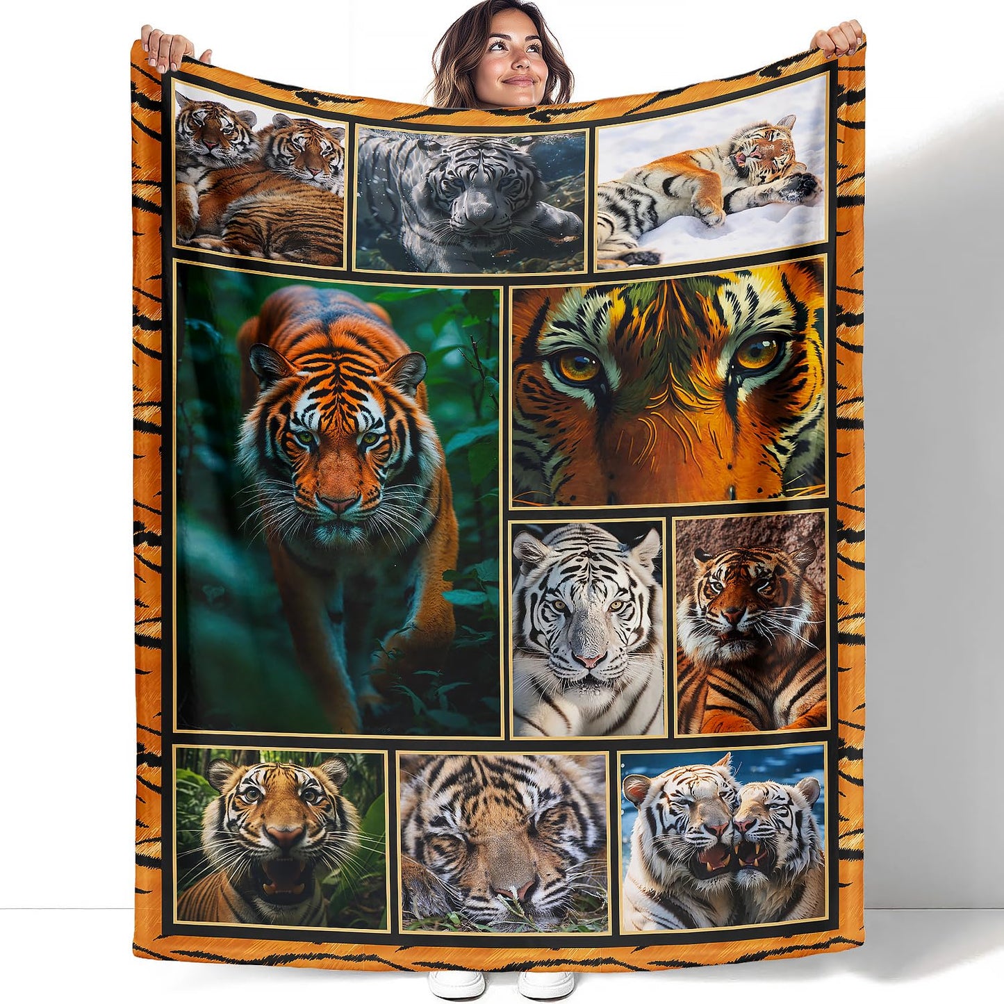 XSMEI Tiger Throw Blanket, Wild Animal Print Design, Soft Cozy Fleece Blanket for Couch Bed, 60 x 80 Inches