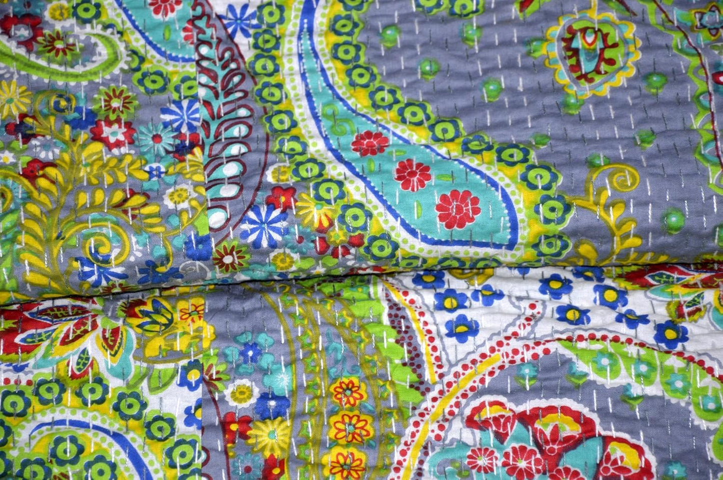 Arprani Indian Vintage Kantha Quilt Set Handmade Cotton Throw Blanket Bedspread gudari Paisley Bohemian bedspreads Boho Queen Size Quilt