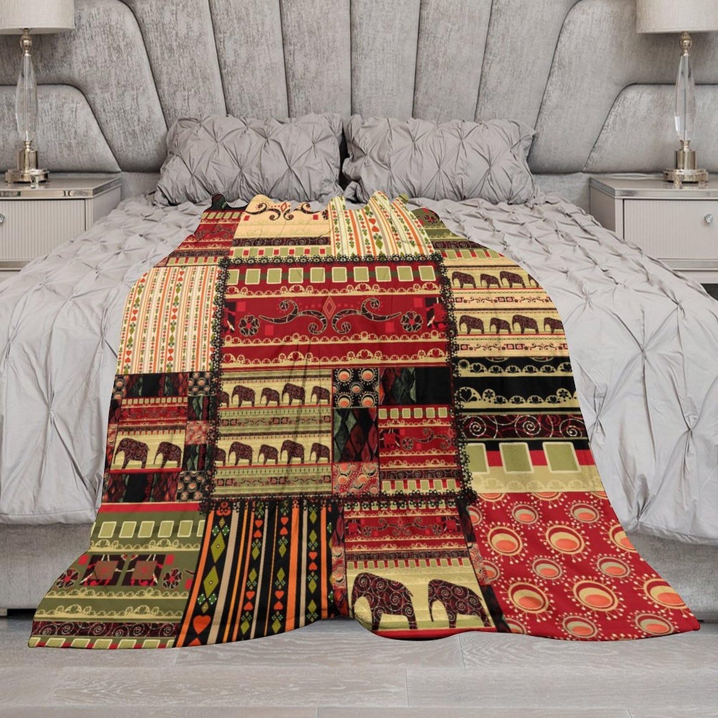 ZhiRain African Tribal Throw Blanket Patchwork Style Pattern Withand Cultural Motifs Print Blanket for Sofa Bed Couch Chair Or Dorm 50"x60"