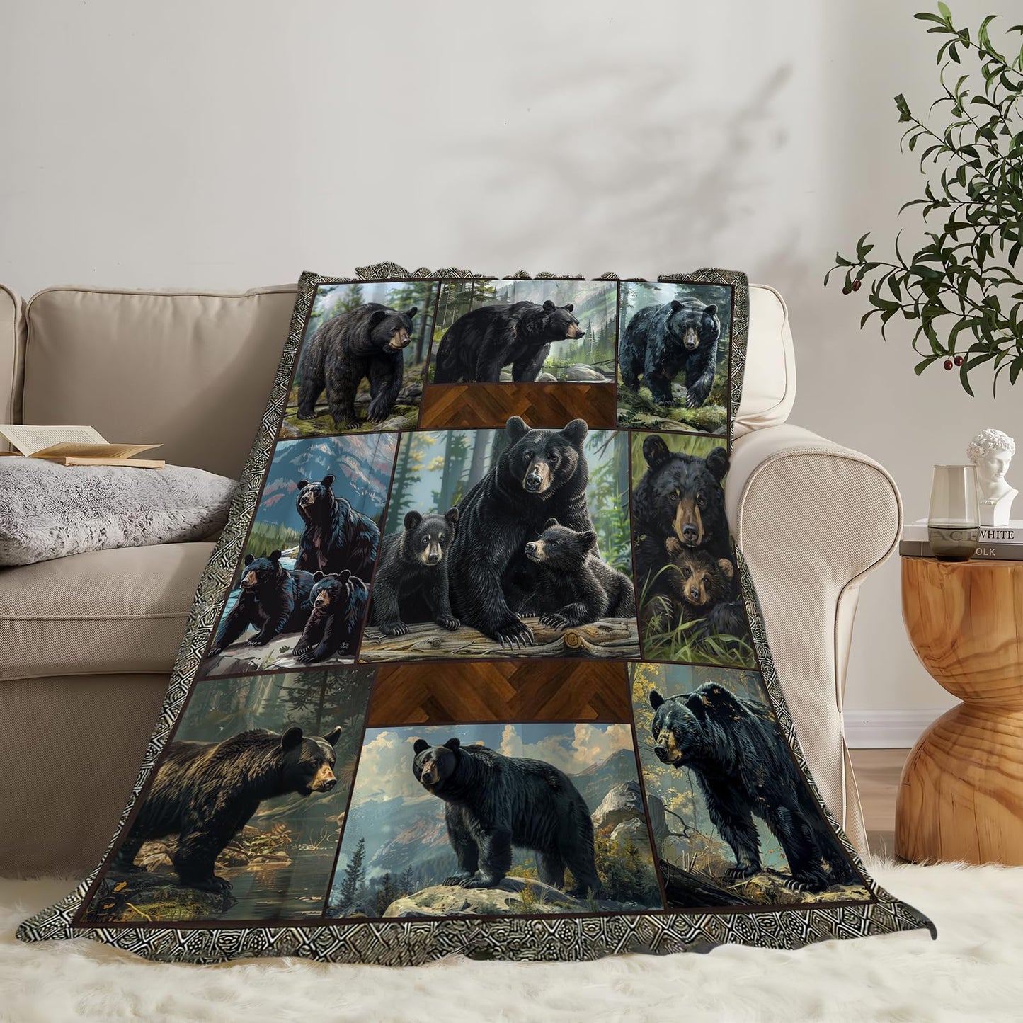 Baegopa Black Bear Blanket Wild Animal Throw Blanket Cozy Plush Fleece Flannel Bear Blankets Lightweight Fuzzy Party Gifts for Girls Boys Women Men 50"X40"