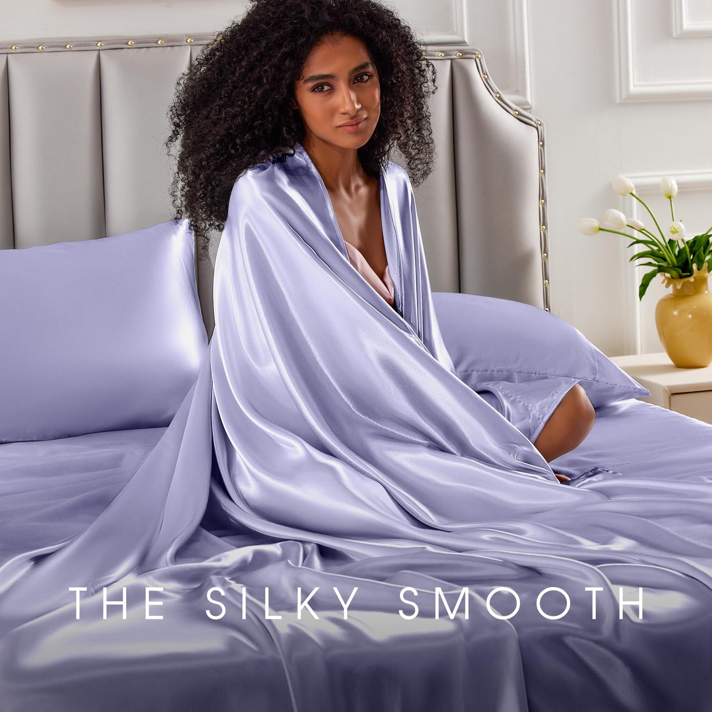 FreshCulture Satin Sheets Full Size - 4 Piece Luxury Soft Silky Full Size Bed Sheets, Similar to Silk Bed Sheet Set with 1 Deep Pocket Fitted Sheet, 1 Flat Sheet & 2 Pillowcases (Lavender)