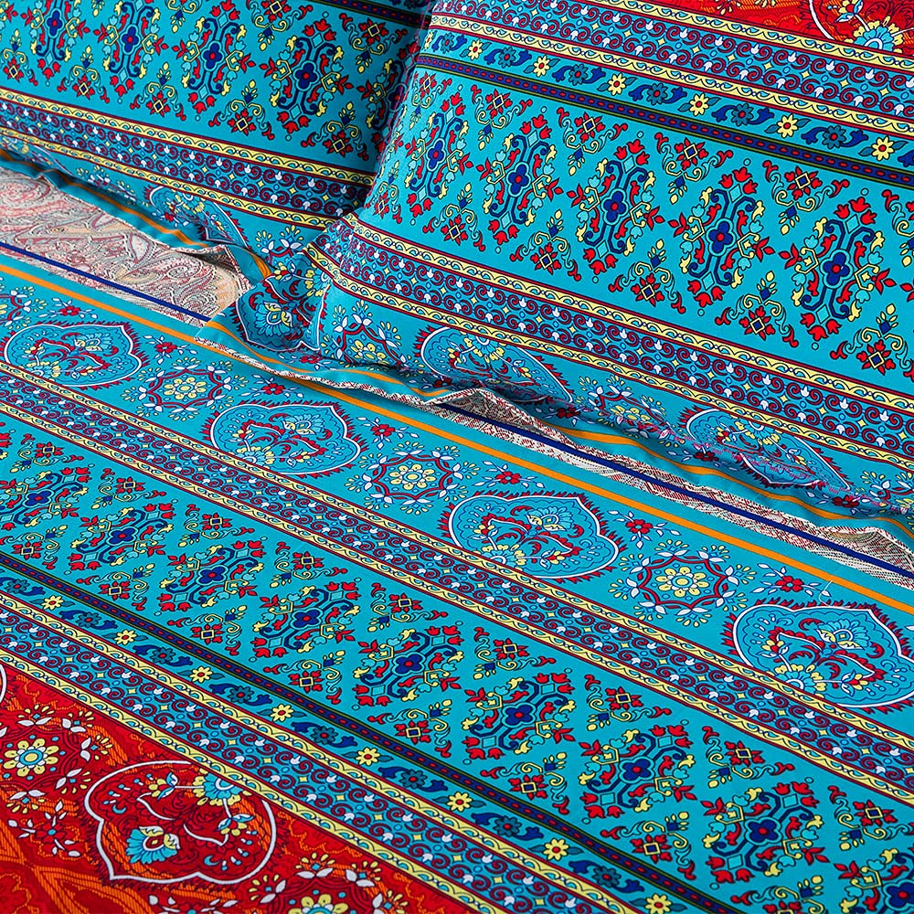 FADFAY Boho Duvet Cover Set 100% Brushed Cotton Colorful Stripe Exotic Style Bohemian Bedding Set Soft and Warm Bedding with Hidden Zipper Closure, 3 Pieces King/California King