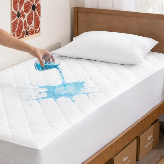 Bare Home Twin Waterproof Quilted Mattress Protector - Cooling Mattress Pad - Protect Against Spills - Easy Wash - Elastic Cover - Dorm Essentials - Stretchy - Fits up to 15 Inches Deep (Twin)