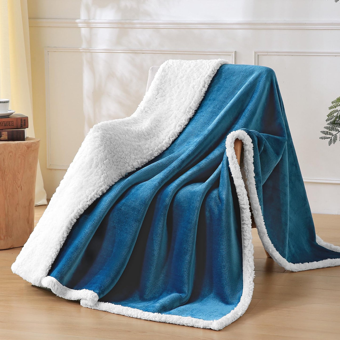 Gracelife Sherpa Fleece Throw Blanket for Couch, Super Soft Cozy Warm Thick Solid Blanket for Bed, Plush Fluffy Blanket for Winter, for Men Women, Slate Blue, Twin (60" x 80")