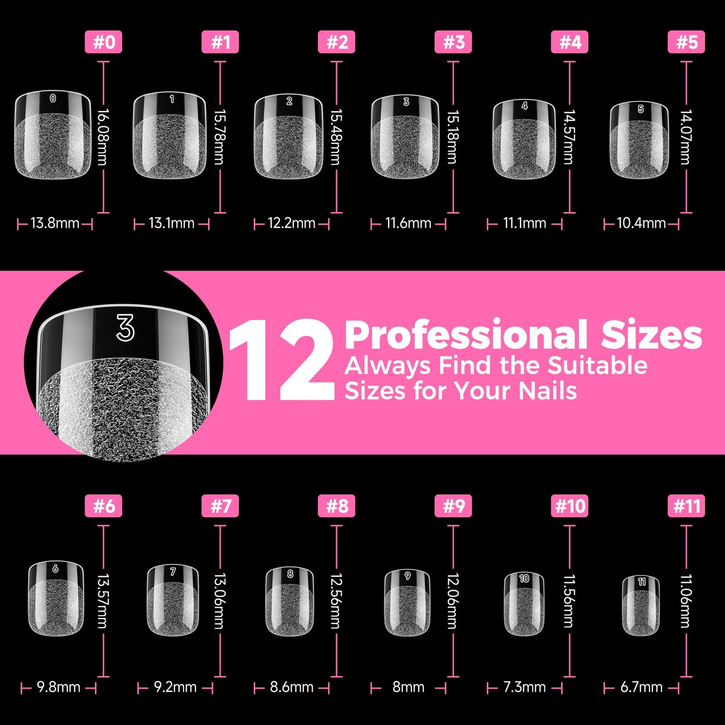 UNA GELLA Extra Short Square Oval Nail Tips 216pcs Pre-shaped Half Matte Squoval Gel Nail Tips Full Cover Square Round Clear Acrylic Fake Nails for Press on Nail Extensions Home DIY Salon 12 Sizes