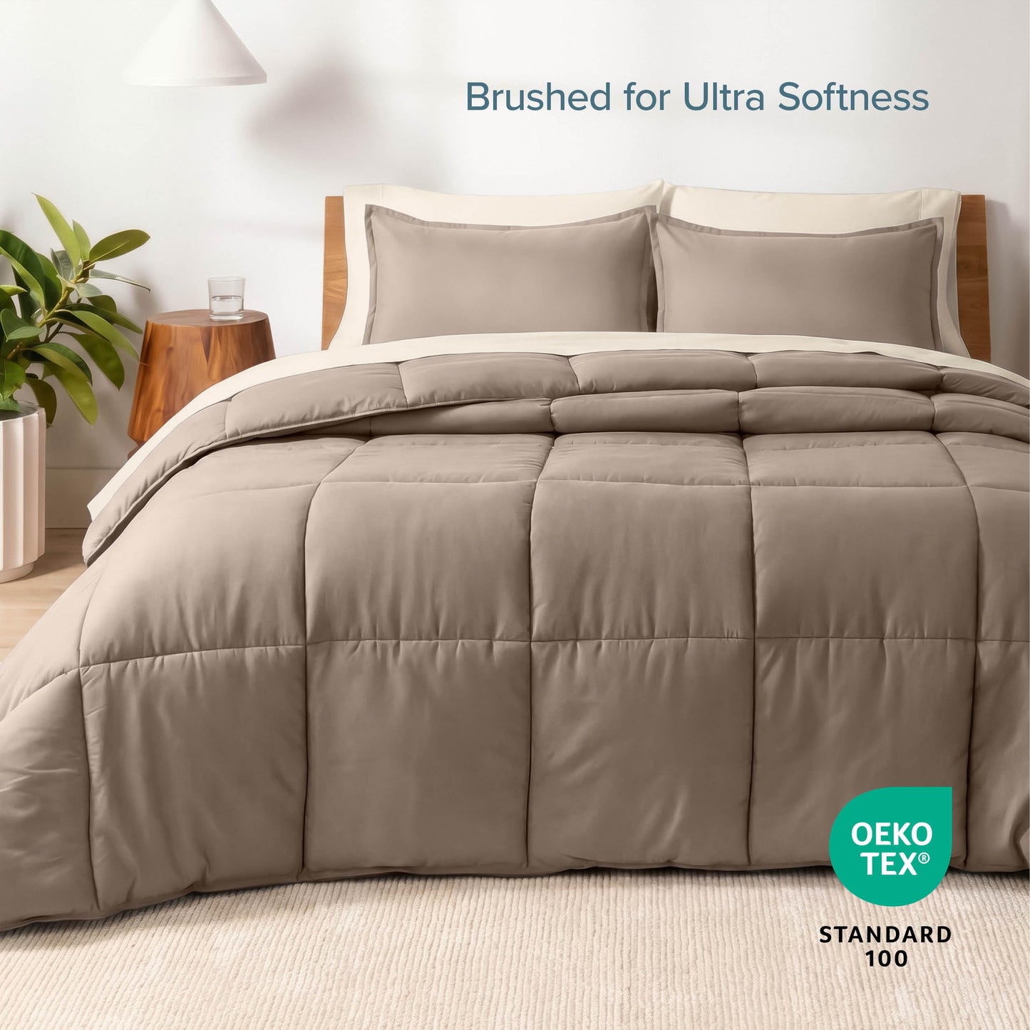 Bare Home Bed-in-A-Bag 7 Piece Comforter & Sheet Set - Queen - Goose Down Alternative - Ultra-Soft 1800 Premium - Bedding Set (Queen, Taupe/Sand)