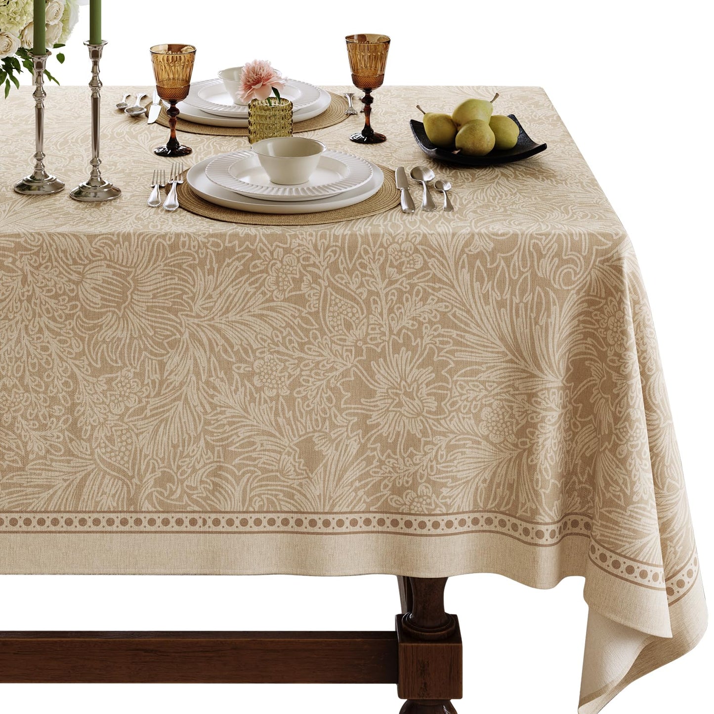 Dorachic Beige Thick Linen Table Cloth Square Tables, Waterproof Wipeable Decorative Table Cover for Dining Kitchen Indoor Outdoor, 55" x 55", 2-4 Seats