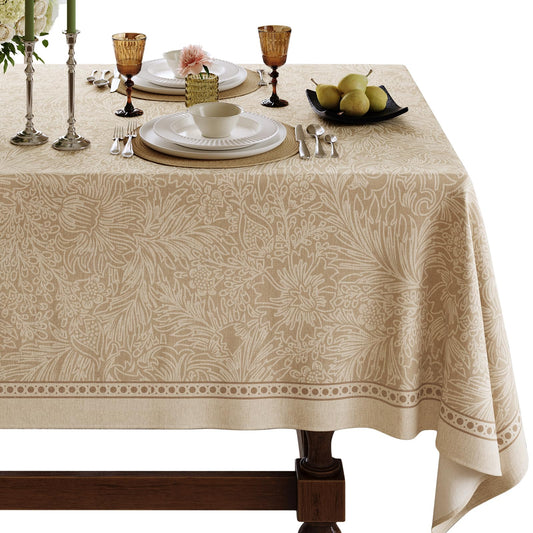 Dorachic Beige Thick Linen Table Cloth Square Tables, Waterproof Wipeable Decorative Table Cover for Dining Kitchen Indoor Outdoor, 55" x 55", 2-4 Seats