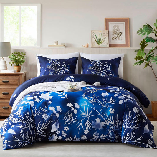 Cupocupa Duvet Cover King Size Set Boho Floral Pattern King Duvet Cover Set for King Size Bed Vintage Soft Bedding Leaf Print Duvet Cover with Pillowcases