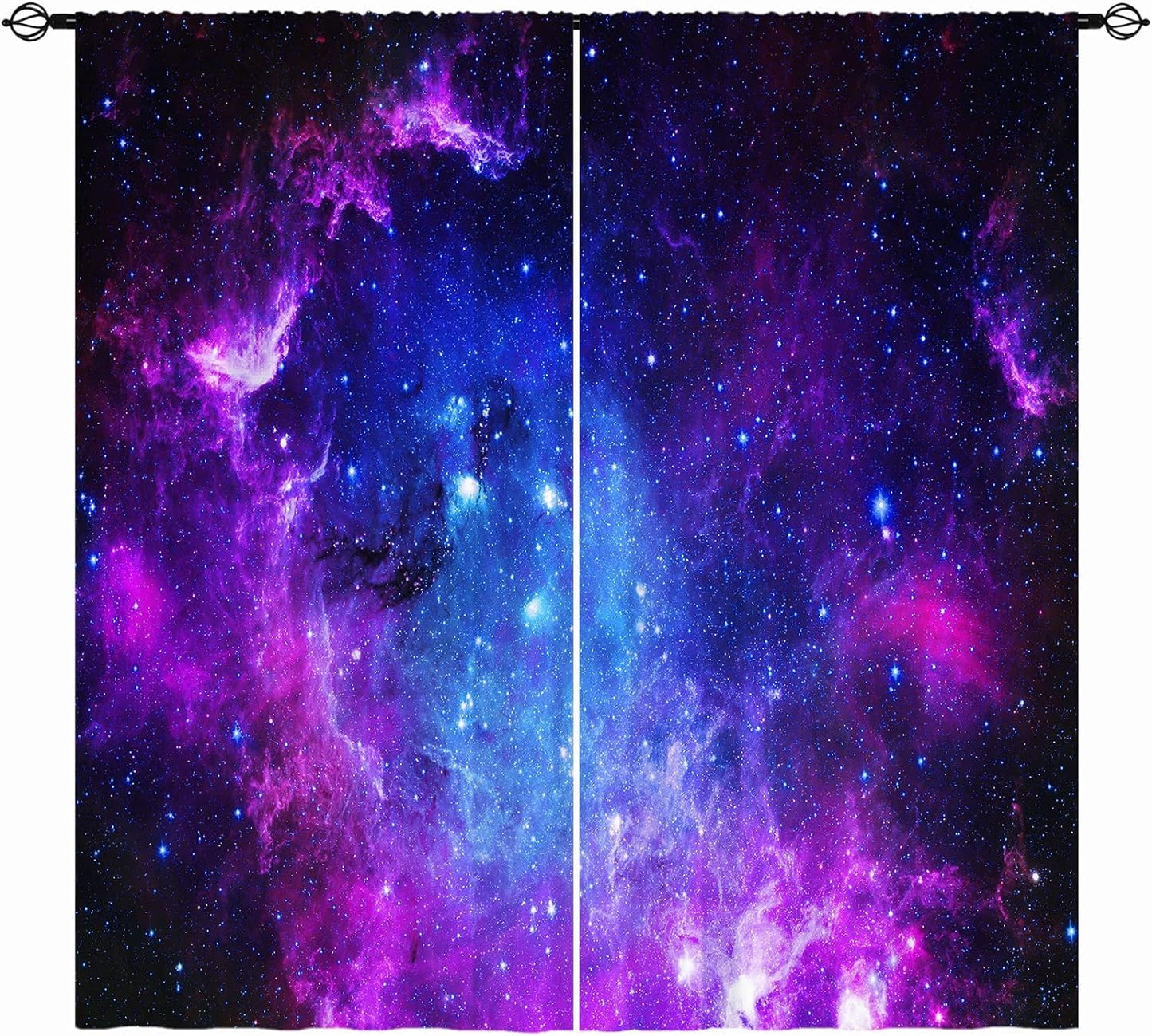 YUANZU Galaxy Curtains W42 x L63 Inch Outer Space Kids Space Purple Pink Blue Nebula Universe Starry Stars Rod Pocket Print Pattern Window Drapes for Boys Girls Teen Bedroom Playroom 2 Panels