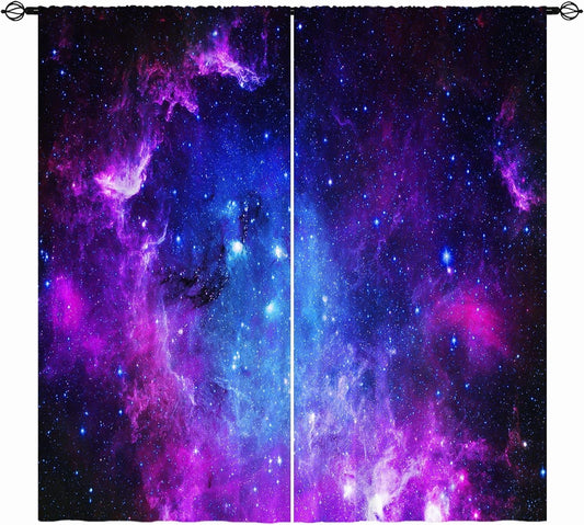 YUANZU Galaxy Curtains W42 x L63 Inch Outer Space Kids Space Purple Pink Blue Nebula Universe Starry Stars Rod Pocket Print Pattern Window Drapes for Boys Girls Teen Bedroom Playroom 2 Panels