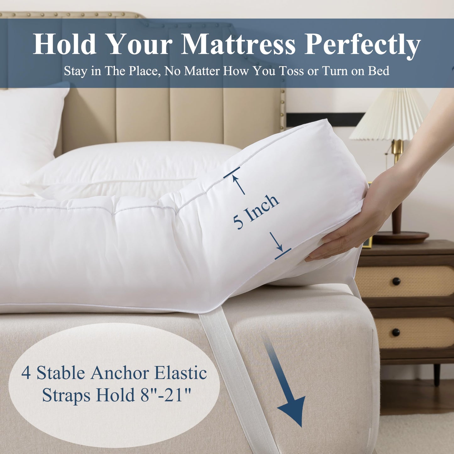 ELNIDO QUEEN® 5 Inch Memory Foam Mattress Topper Queen Size, Breathable Gel Memory Foam Bed Topper, 2000 GSM Fill, Soft Fluffy Supportive Pillow Top Mattress Pad for Back Pain Relief, 80x60x5 Inch