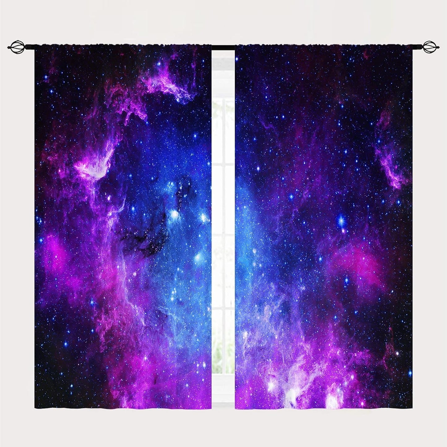 YUANZU Galaxy Curtains W42 x L63 Inch Outer Space Kids Space Purple Pink Blue Nebula Universe Starry Stars Rod Pocket Print Pattern Window Drapes for Boys Girls Teen Bedroom Playroom 2 Panels