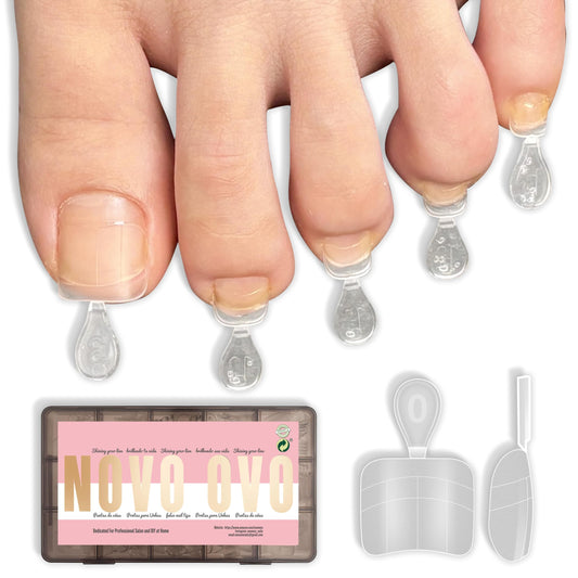 NOVO OVO Upgraded Flexible Half Cover Soft Gel Fake Toe Nail Tips with Auxiliary Line for Toenail Extension, Square Round Medium Wide for Men Women Acrylic French Pedicure Salon DIY x 15 Sizes 240 Pcs