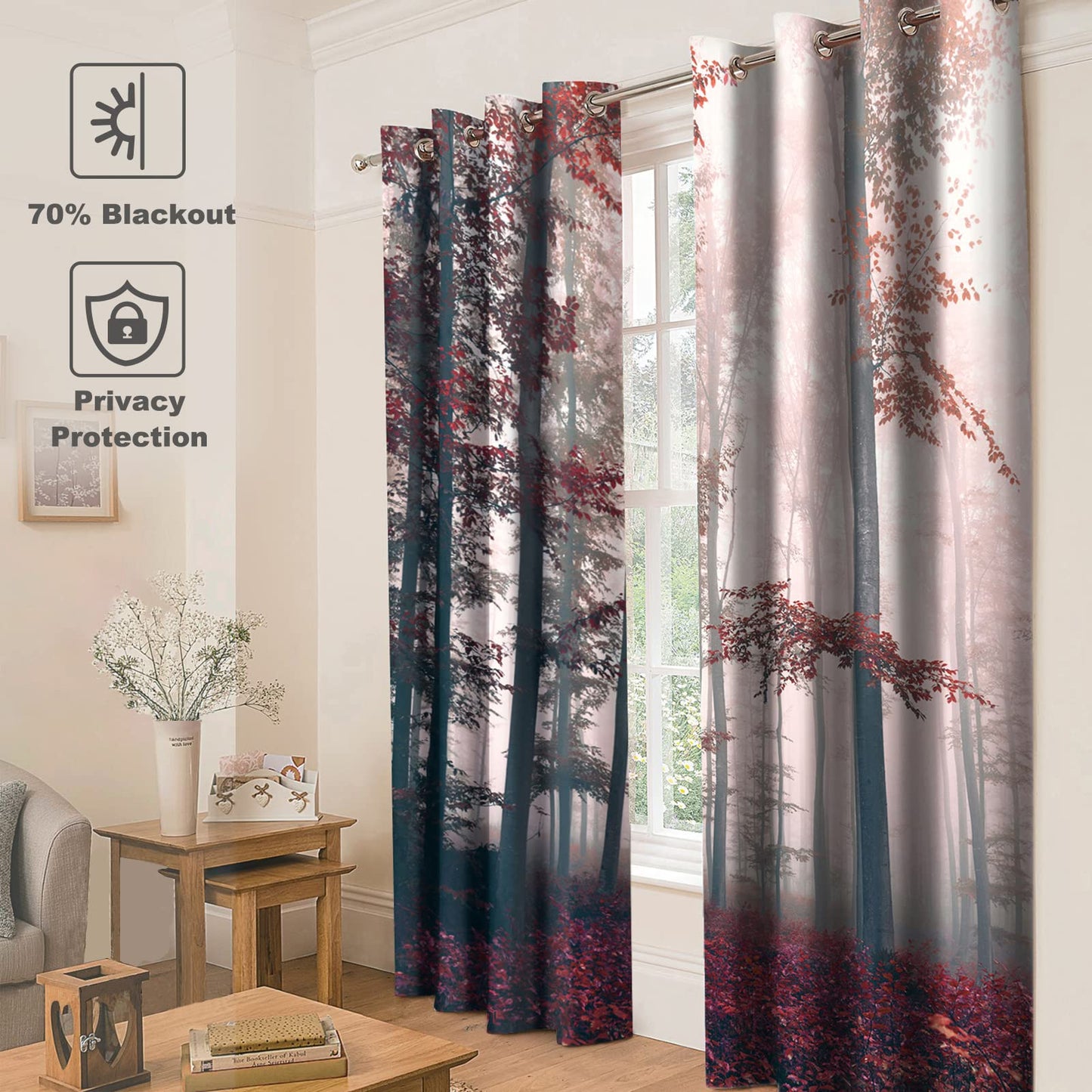 Jekeno Fall Tree Forest Blackout Curtains, 52"x84"