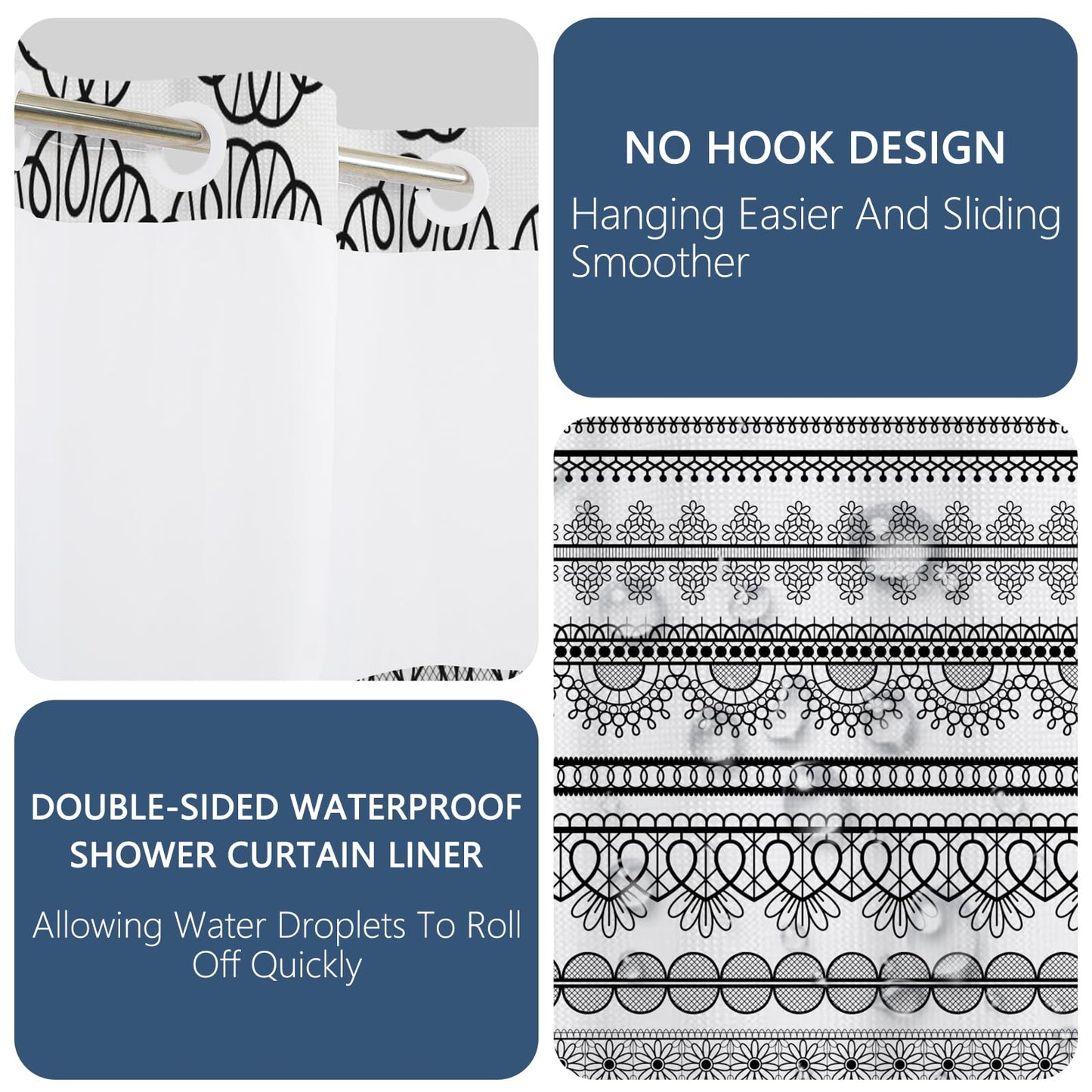 NAEMBCU No Hook Waffle Shower Curtain Snap in Liner 71x74 Inch