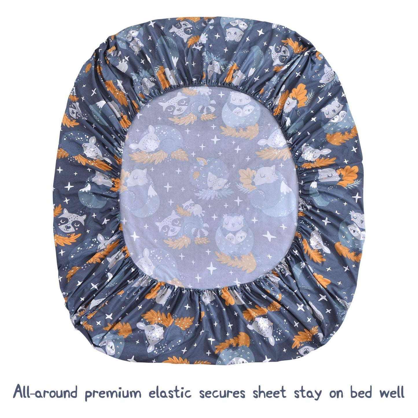 JSD Forest Animals Kids Sheet Set Twin Size, 3 Piece Navy Blue Owl Microfiber Bed Sheets Deep Pocket