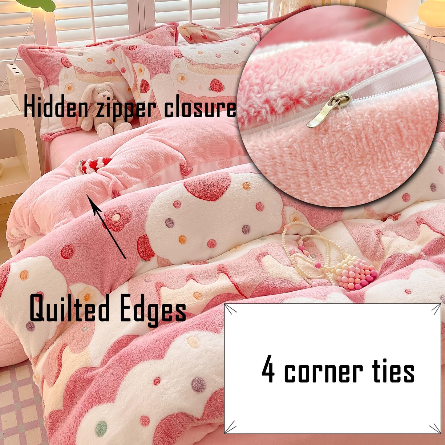 MorroMorn Twin Bedding Sets, Pink Duvet Cover Set, Kawaii Cream Cake Fluffy Comforter Covers Blanket Ultra Soft for Girls Kids Toddler Teen Women Twin/Twin XL Size