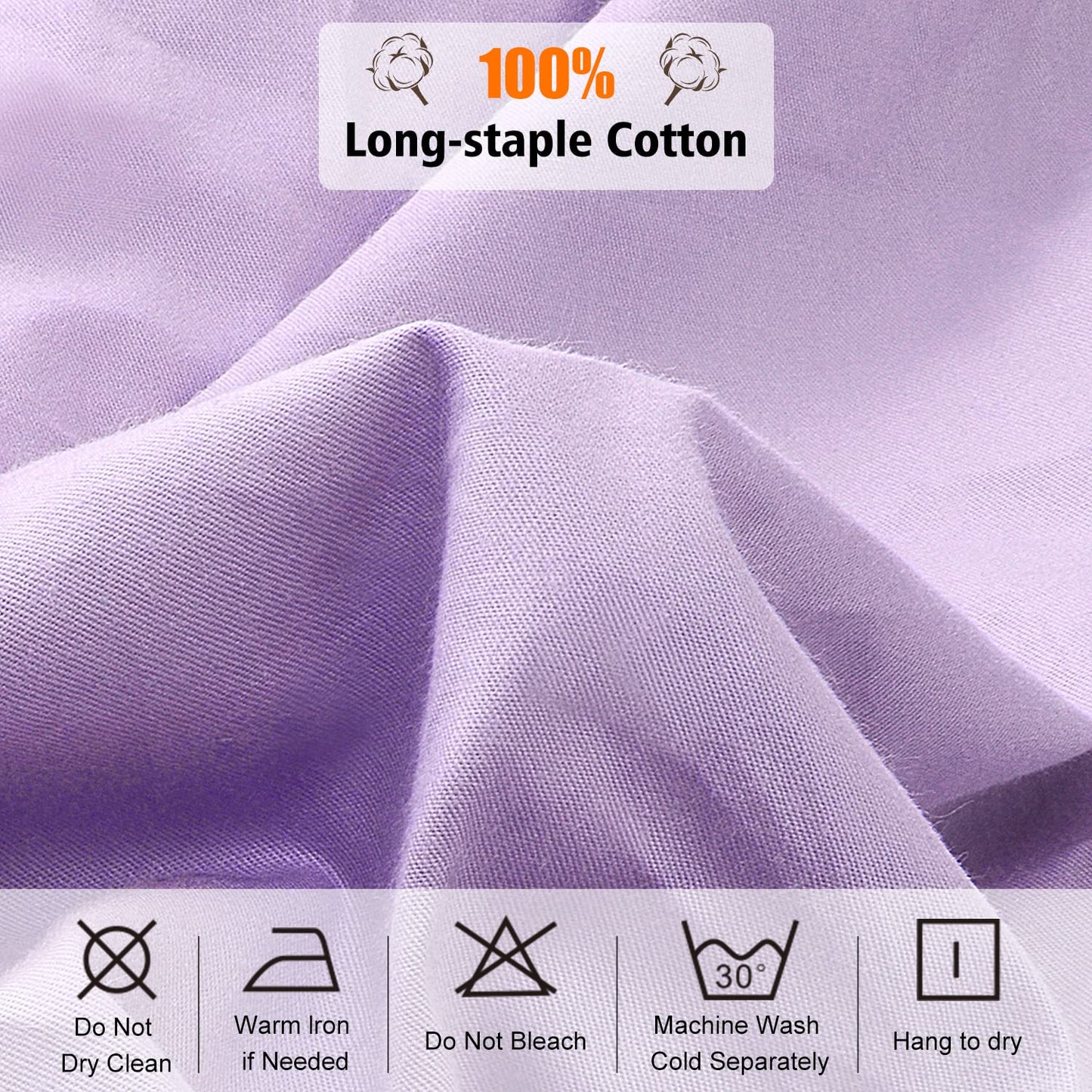 Lirex Cotton Queen Fitted Sheet Only, 300 Thread Count Soft Breathable, 8-10" Deep Pocket Sheet for Hotel Home, Light Purple