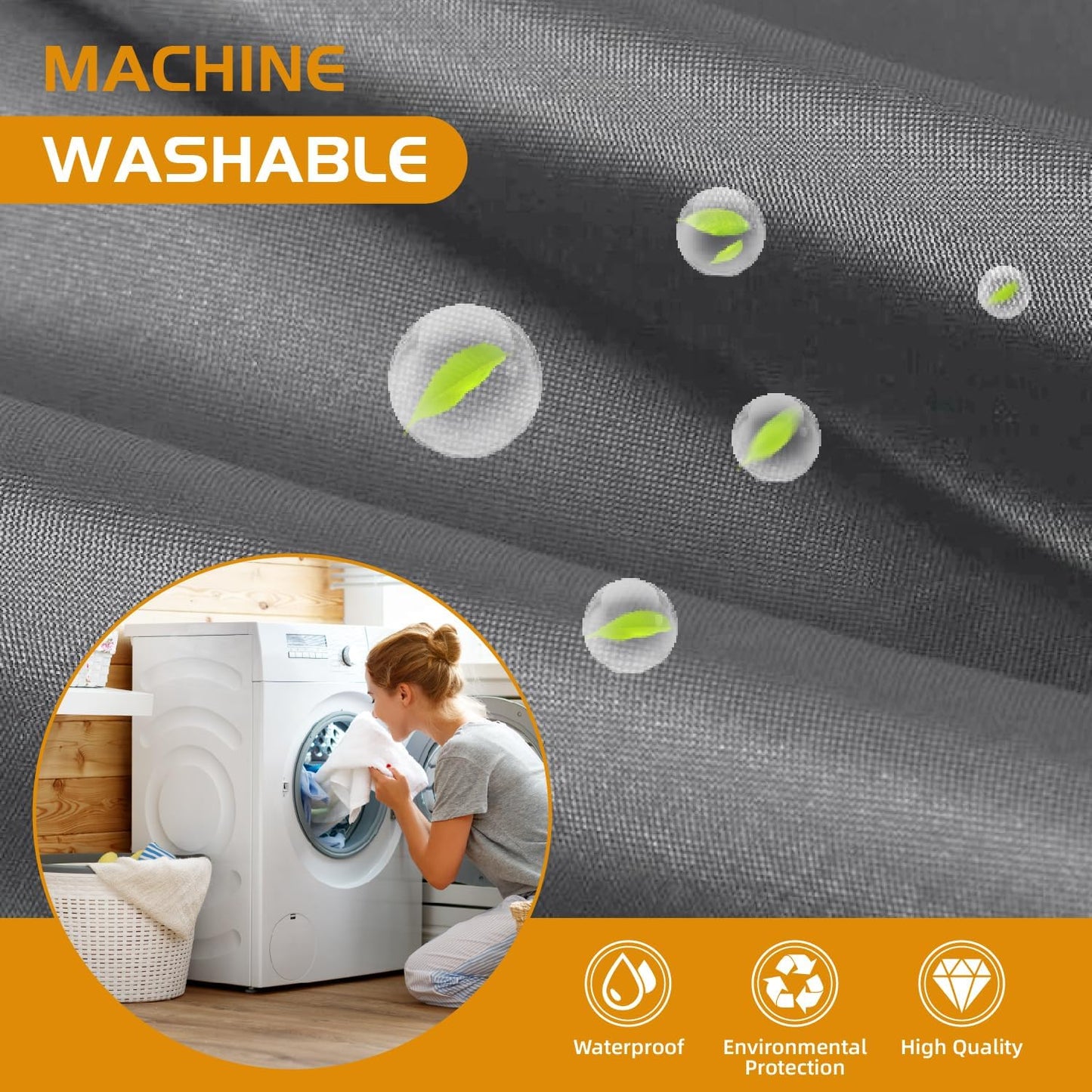 eachope 1 Pack Fabric Snap-in Shower Curtain Liner Replacement,Compatible with No Hook Shower Curtain with Snap in Liner, Removable & Water-Repellent,Machine Washable,70x57,Grey