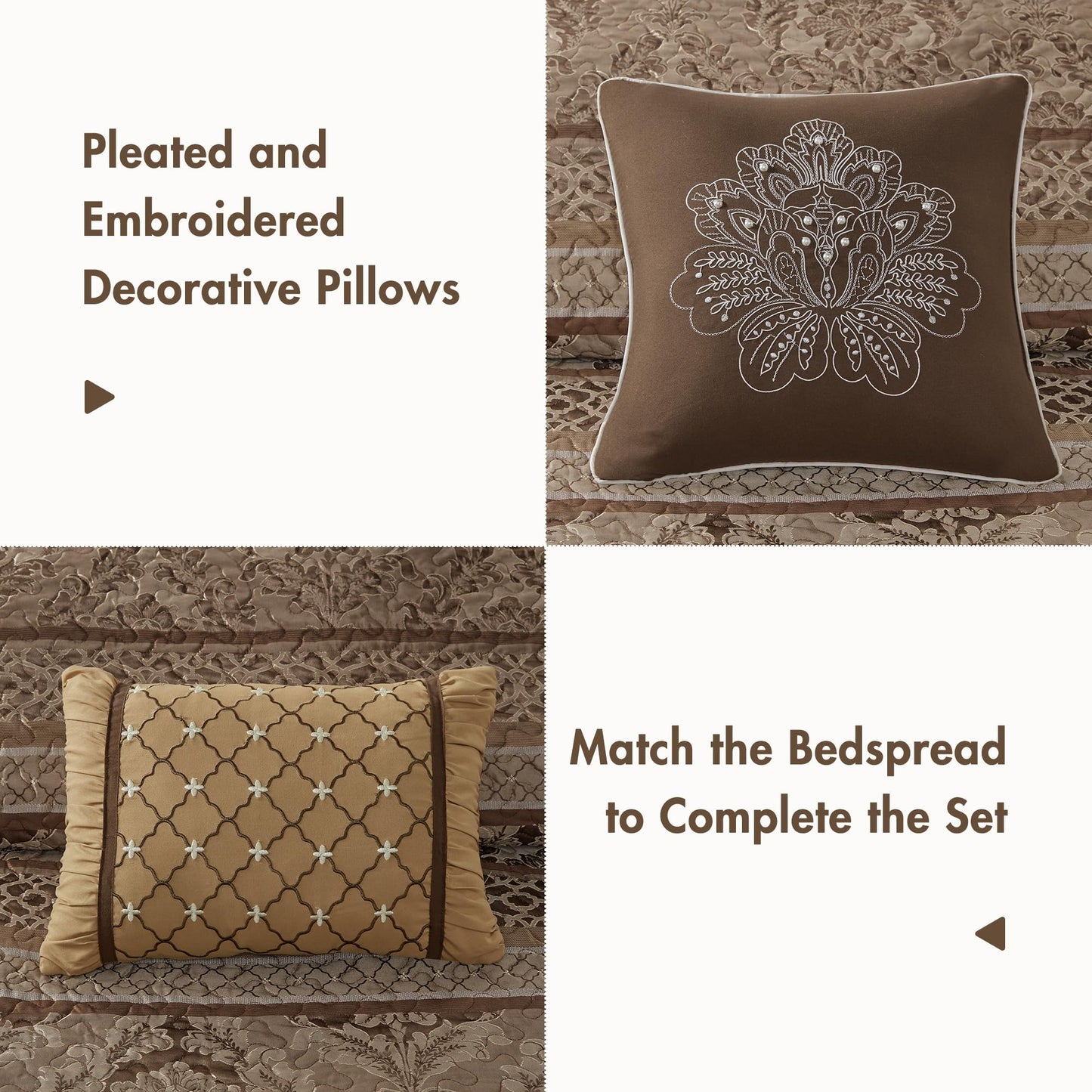 Madison Park Bellagio Reversible Quilted Bedspread Set, Solid Reverse Summer Breathable, Lightweight All Season Bedding Layer, Matching Shams, Bedspread King(120"x118"), Brown 5 Piece