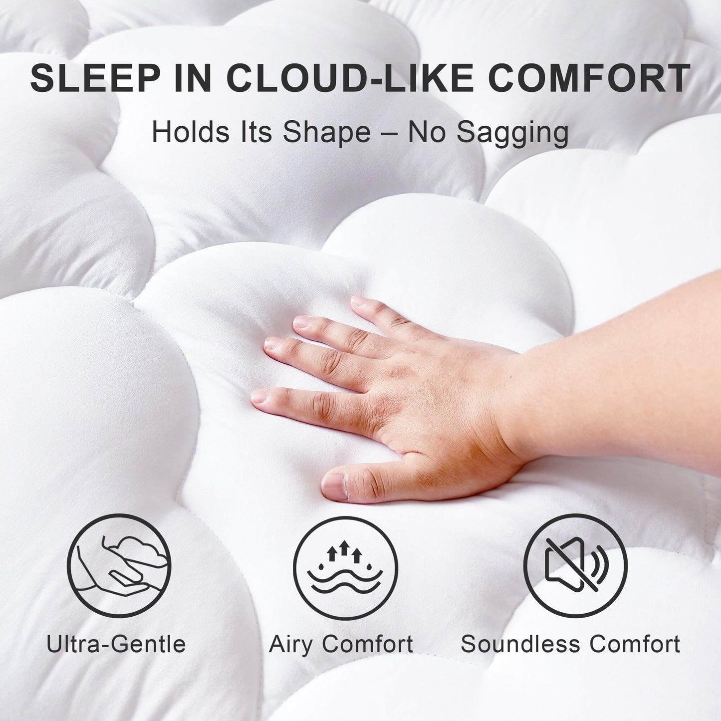 WQSPRING Supportive Quilted Mattress Pad Pillow Top Mattress Cover Protector Cooling Soft for Breathable Padded Fitted 8"-21" Deep Pocket (White,Full Size)