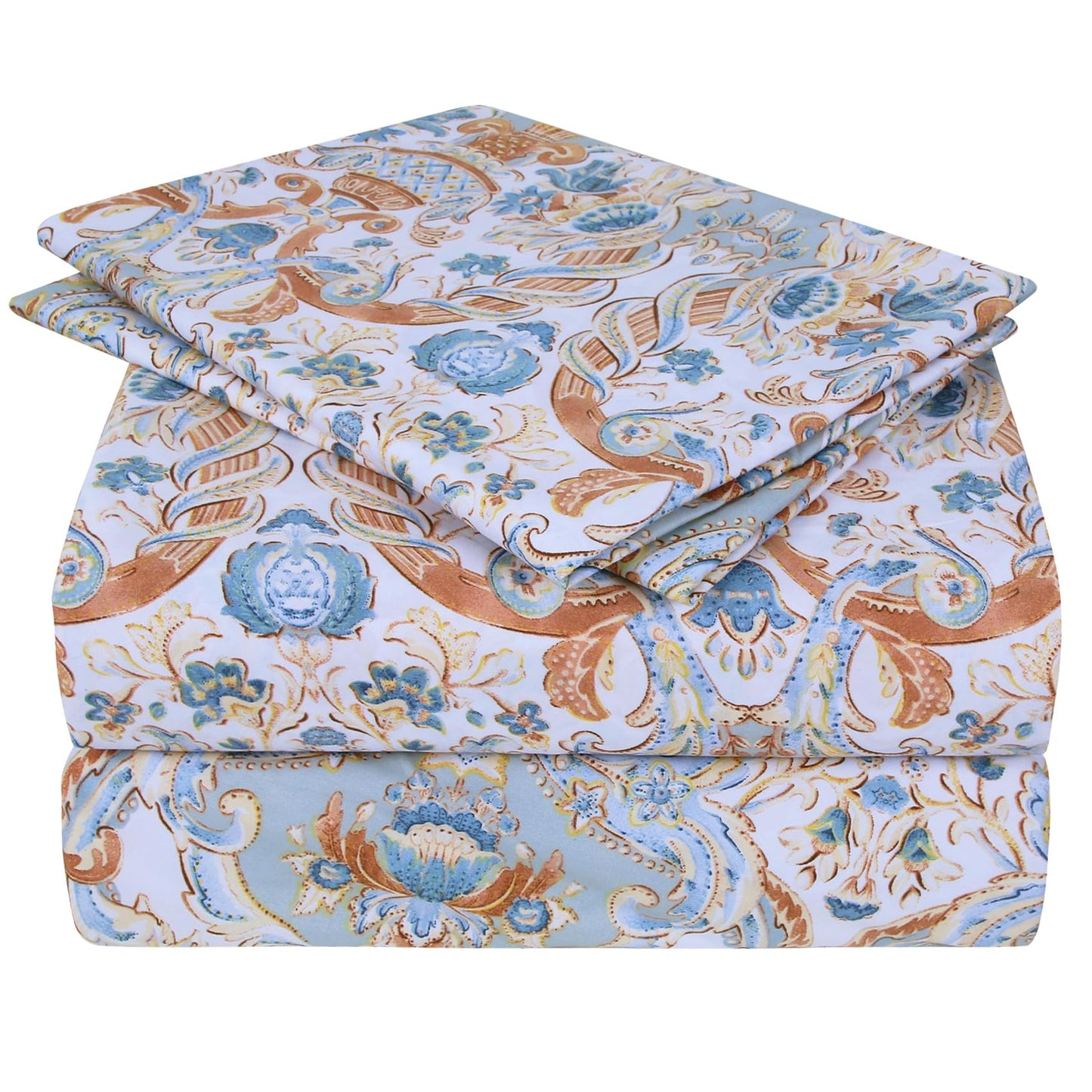 JSD Vintage Paisley Printed Sheet Set Queen Size, 4 Piece Soft Pattern Microfiber Sheets Extra Deep Pocket