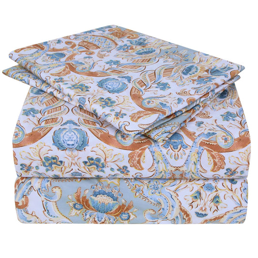 JSD Vintage Paisley Printed Sheet Set Queen Size, 4 Piece Soft Pattern Microfiber Sheets Extra Deep Pocket