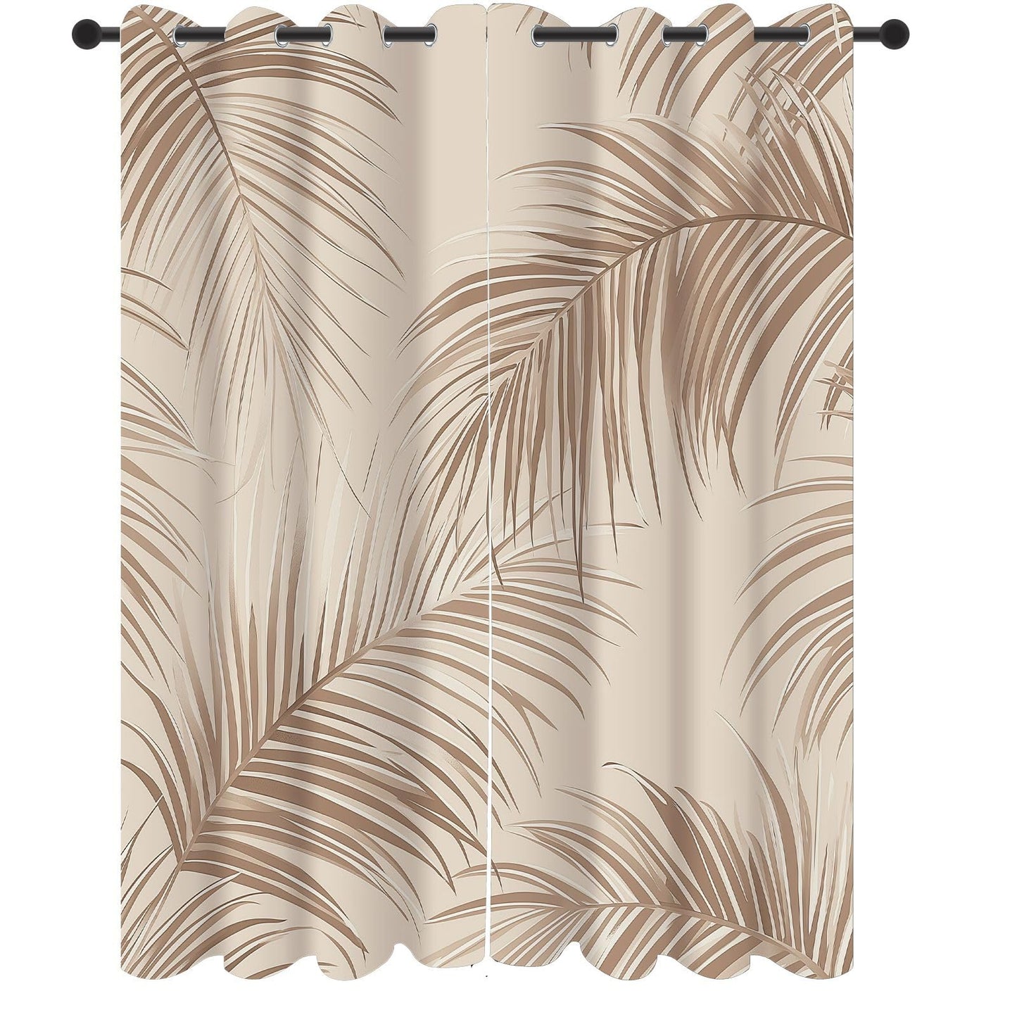 Lkobhhs Tropical Palm Leaves Blackout Curtains for Bedroom, Plant Leaf Pattern Grommets Curtains Room Darkening Soundproof Thermal Insulated, Brown Drapes 28" W x 63" L 2 Panels Set