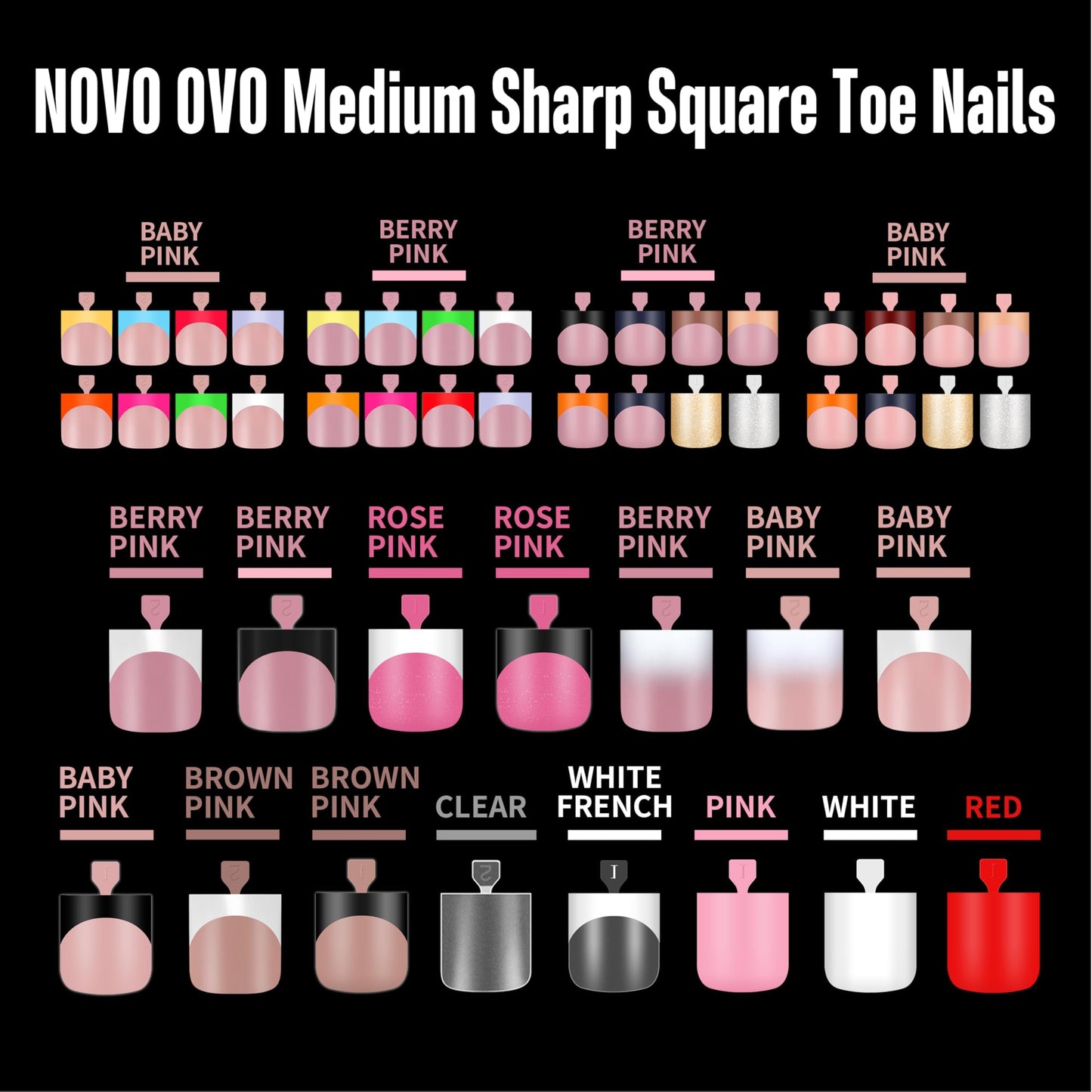NOVO OVO Red Toe Nail Tips Square - 240Pcs Soft Gel Press on Toenails, Solid Red Full Cover Fake Nails for Pedicure, PMMA Acrylic False Toe Nails Extension Kit (15 Sizes, Wide Fit for Big Toes)